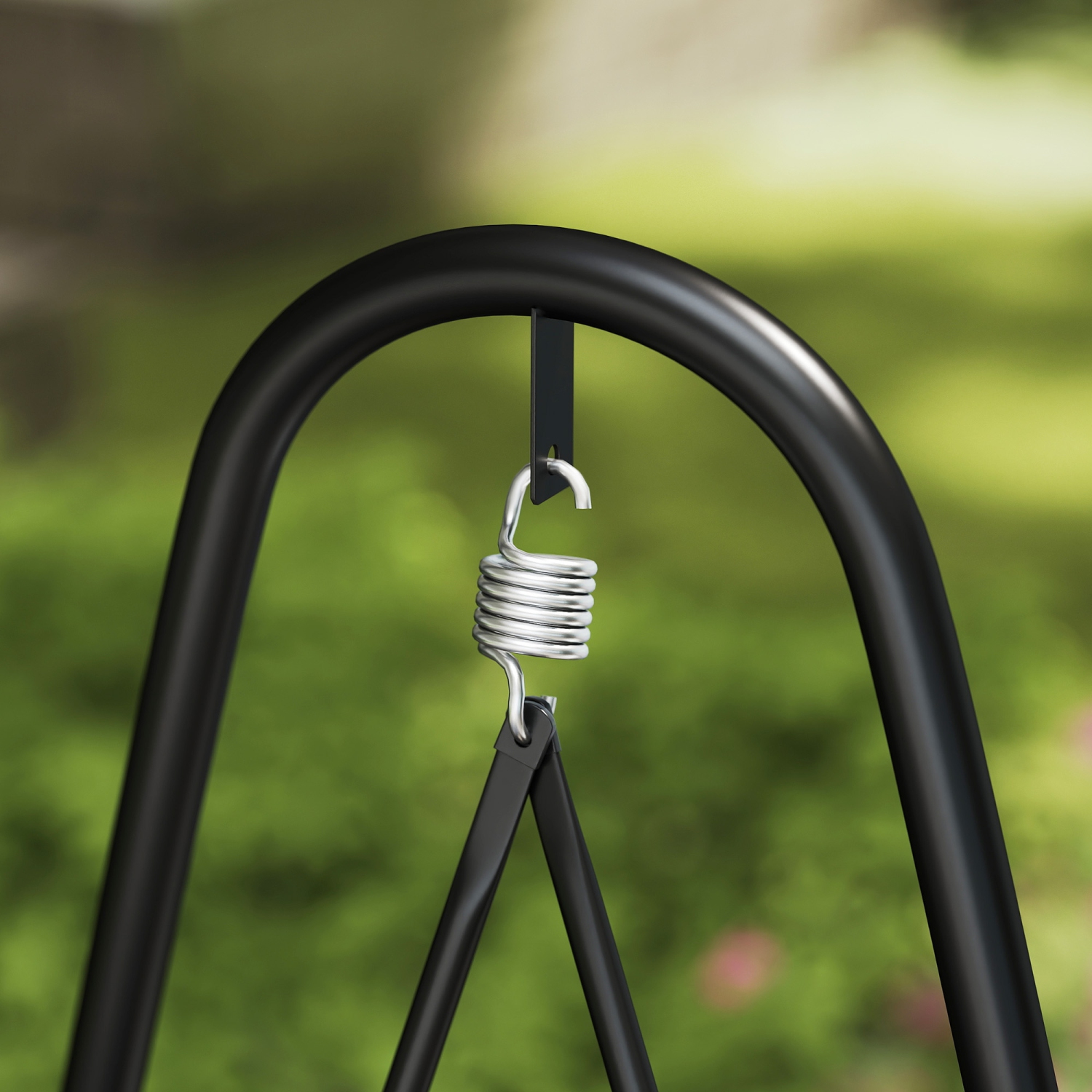 Outsunny Rattan Hammock Chair with Stand Included, Hanging Swing Chair with Stand and Seat Cushion, Single Outdoor Porch Swing for Garden, Porch,