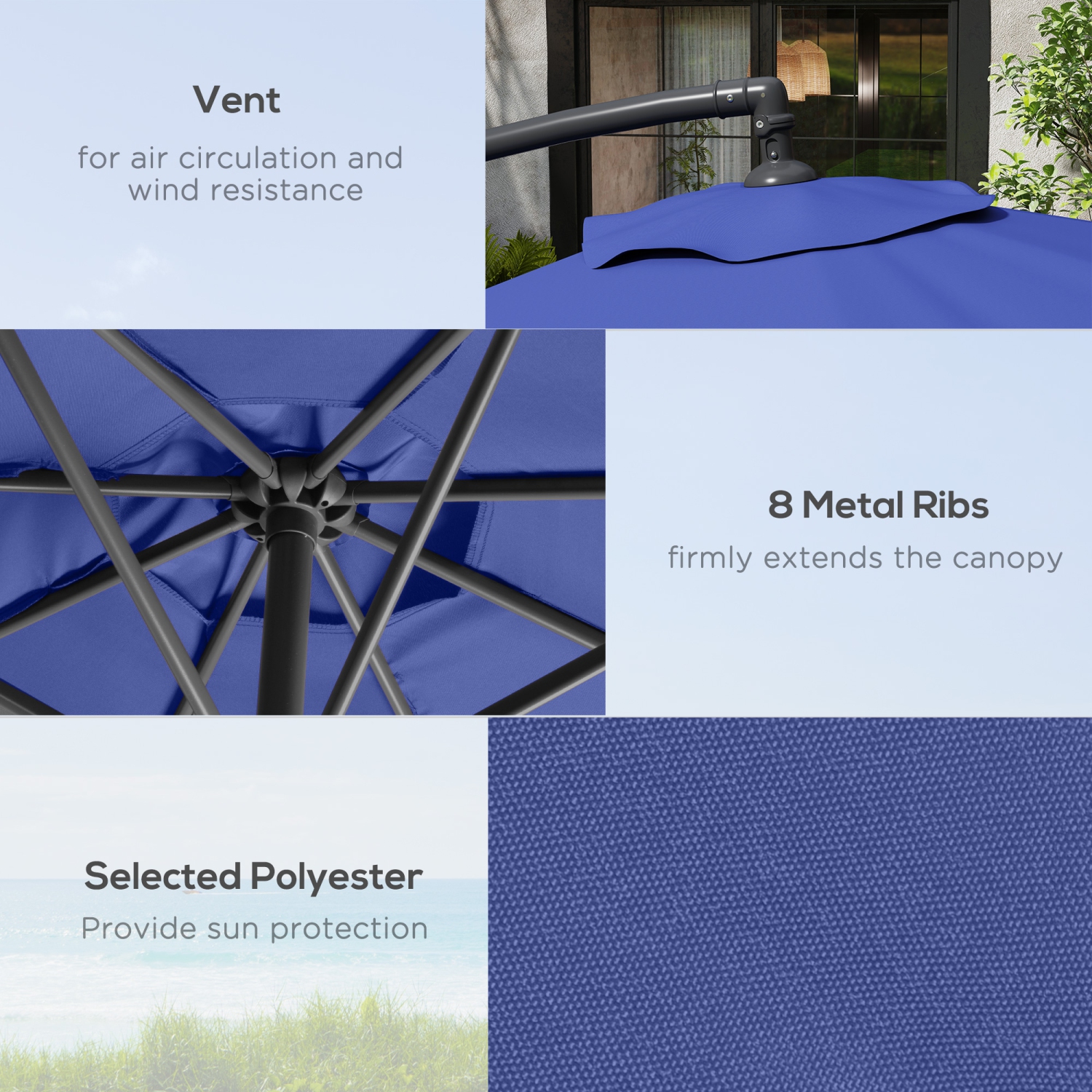 Outsunny 9.6ft Offset Patio Umbrella with Base, Garden Hanging Parasol with Crank, Banana Cantilever Umbrella Sun Shade, Navy Blue
