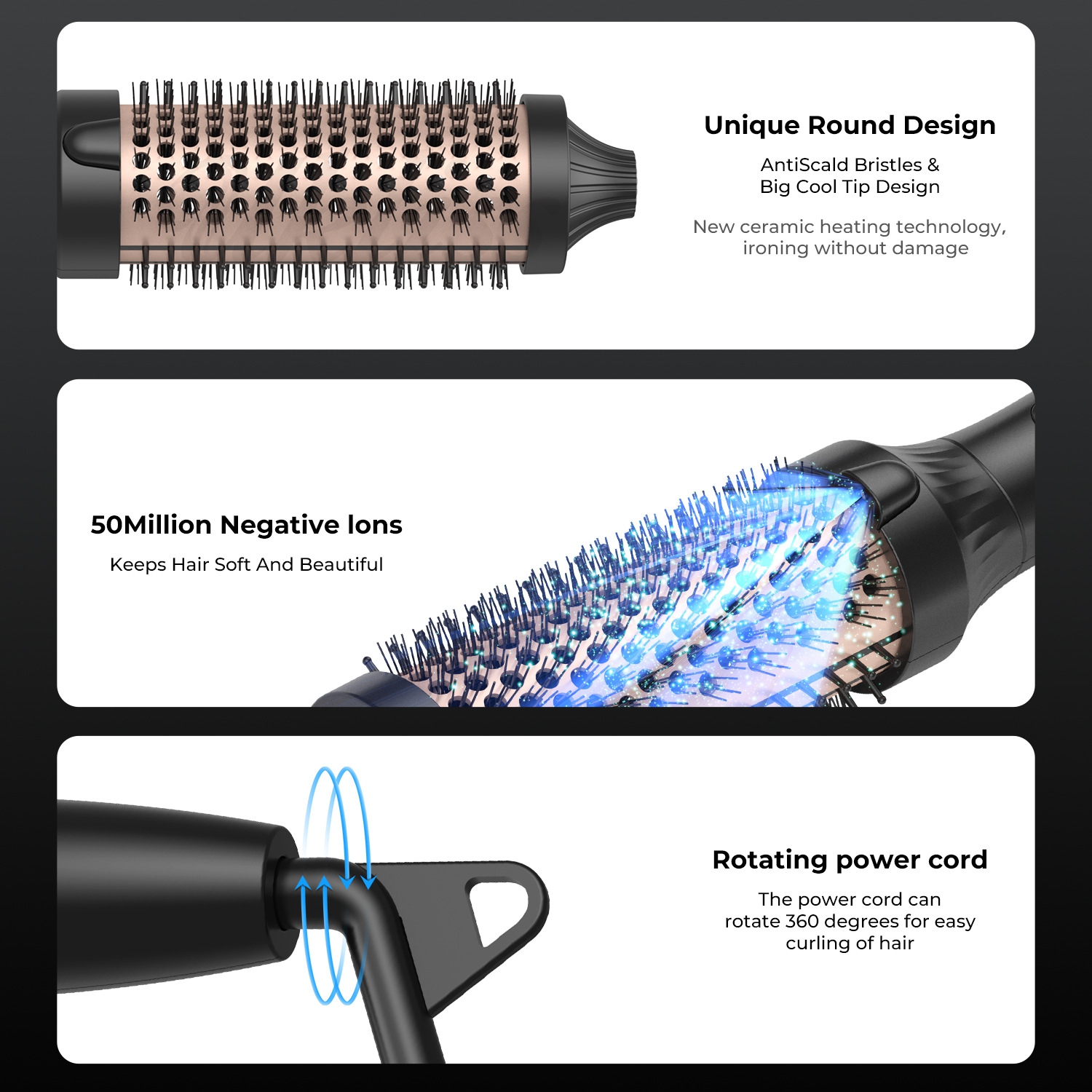 Thermal Brush for Hair 1.5in Volumizing Curling Brush, Hot Brush Ionic Heated Brush Curling Iron,Travel Curling Wand Brush