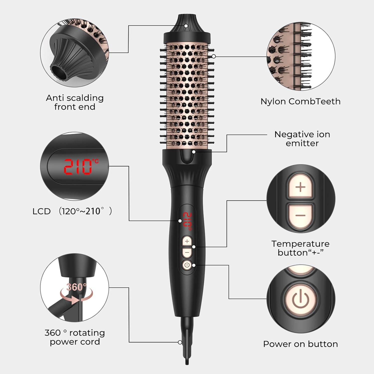 Thermal Brush for Hair 1.5in Volumizing Curling Brush, Hot Brush Ionic Heated Brush Curling Iron,Travel Curling Wand Brush