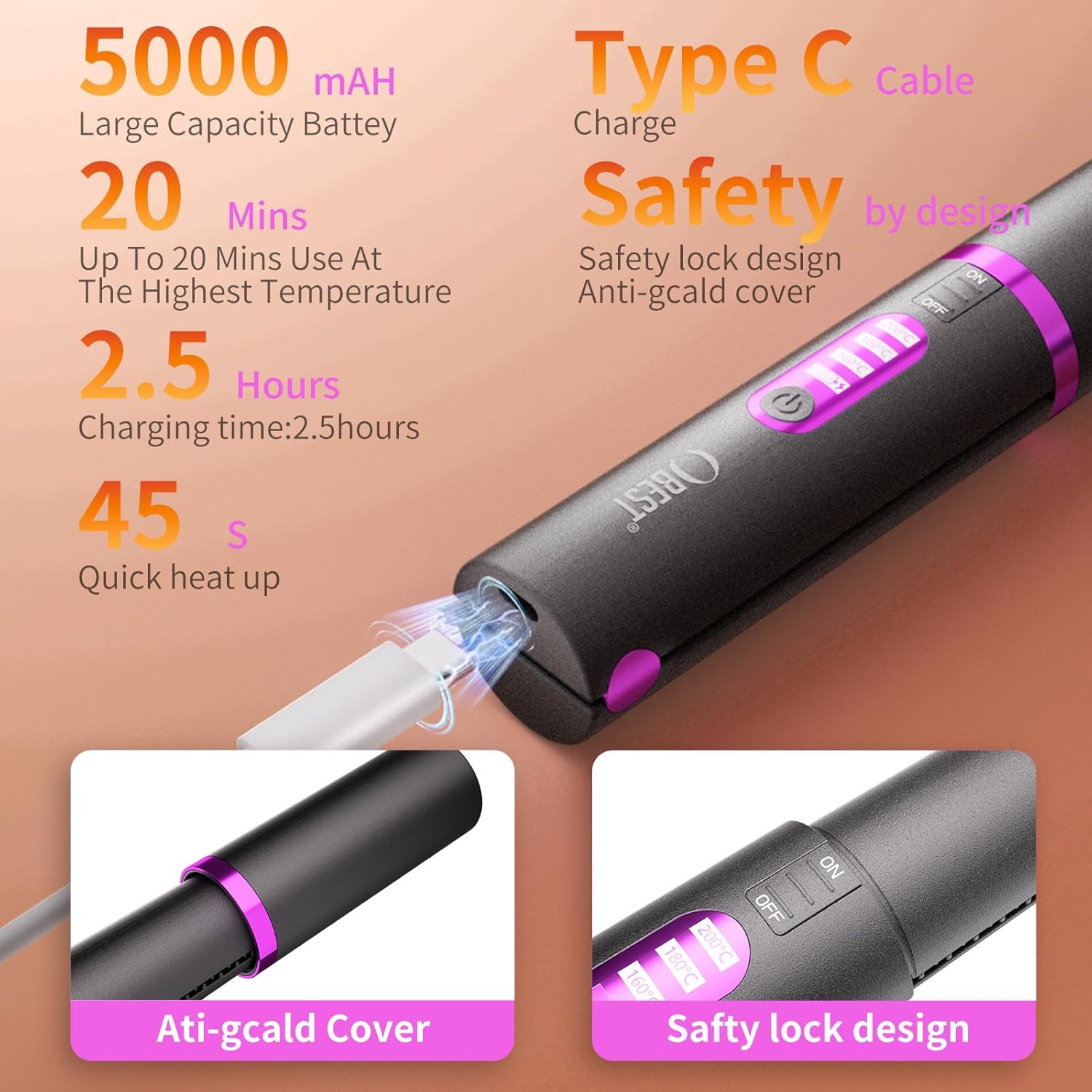 Cordless Hair Straighteners Curler,Mini Flat Curling Iron,Portable Cordless Straightener,Wireless Flat Iron for Short Hair,Gift for Women