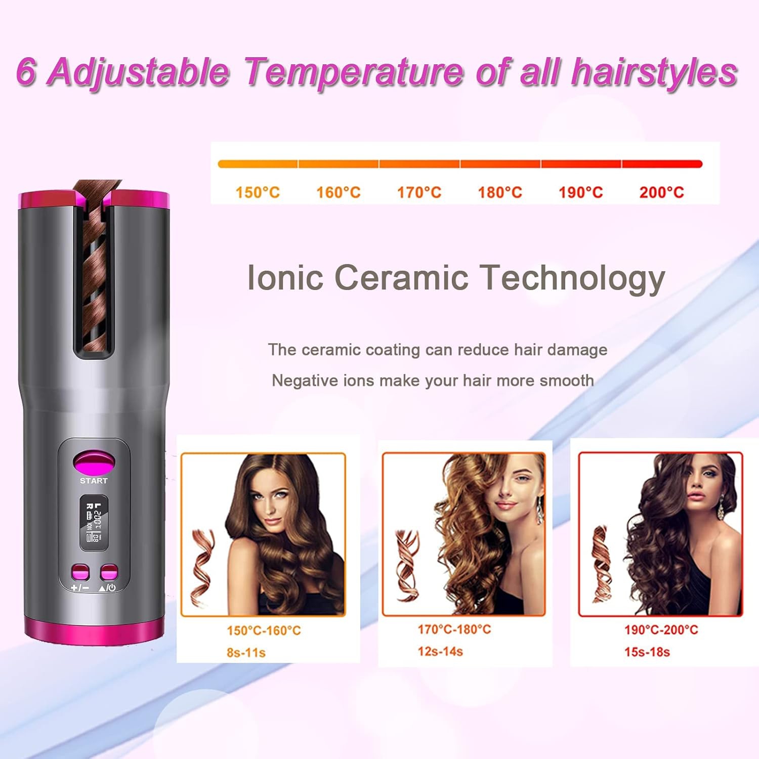 Cordless Automatic Hair Curler Auto Curling Iron Wireless Portable Curling Rotating Wand for Hair Styling