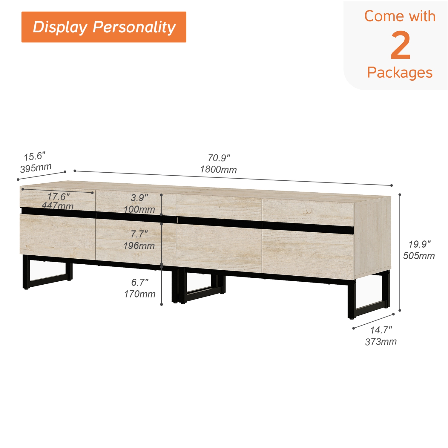 WAMPAT Modern TV Stand for TVs up to 75 inch, 2 in 1 Entertainment Center TV Console with Storage Cabinets and Metal Base,Media Console for Living