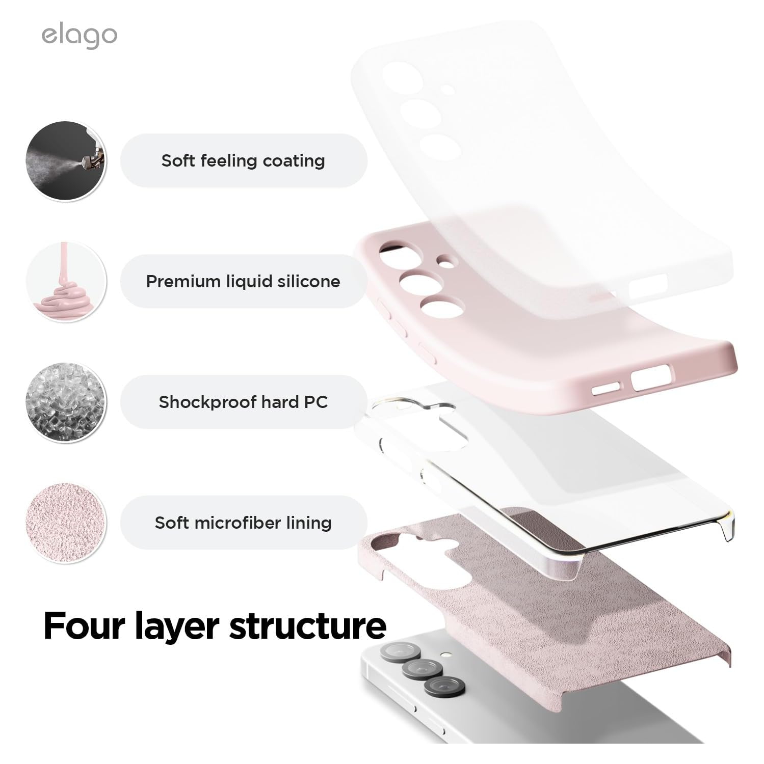 Elago Compatible avec Samsung Galaxy S25 Plus, étui en silicone liquide, antichoc, étui mince pour téléphone, doublure douce en microfibre