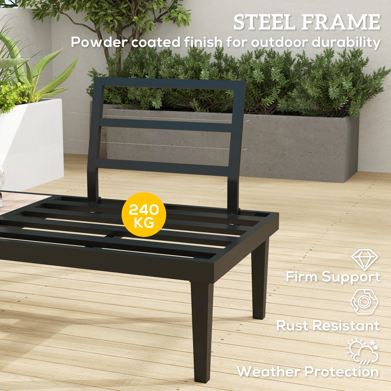 Canapé d'extérieur Outsunny, causeuse de patio à 2 places avec table à plateau latéral en grain de bois, canapé de patio avec coussins et cadre en