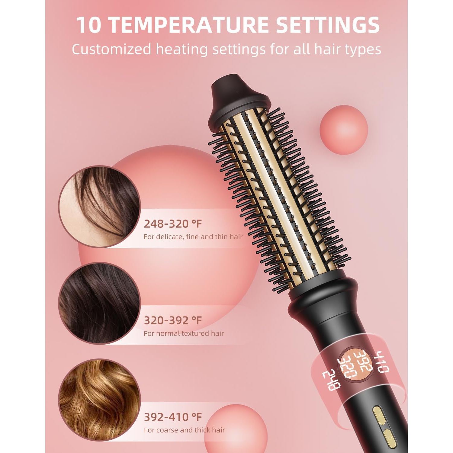 Thermal Brush Heated Round Brush for Blowout Look,Hot Hair Curling Iron Brush with 10 Temp Setting,Fast Heated,Thermal Round Brush for All Hair