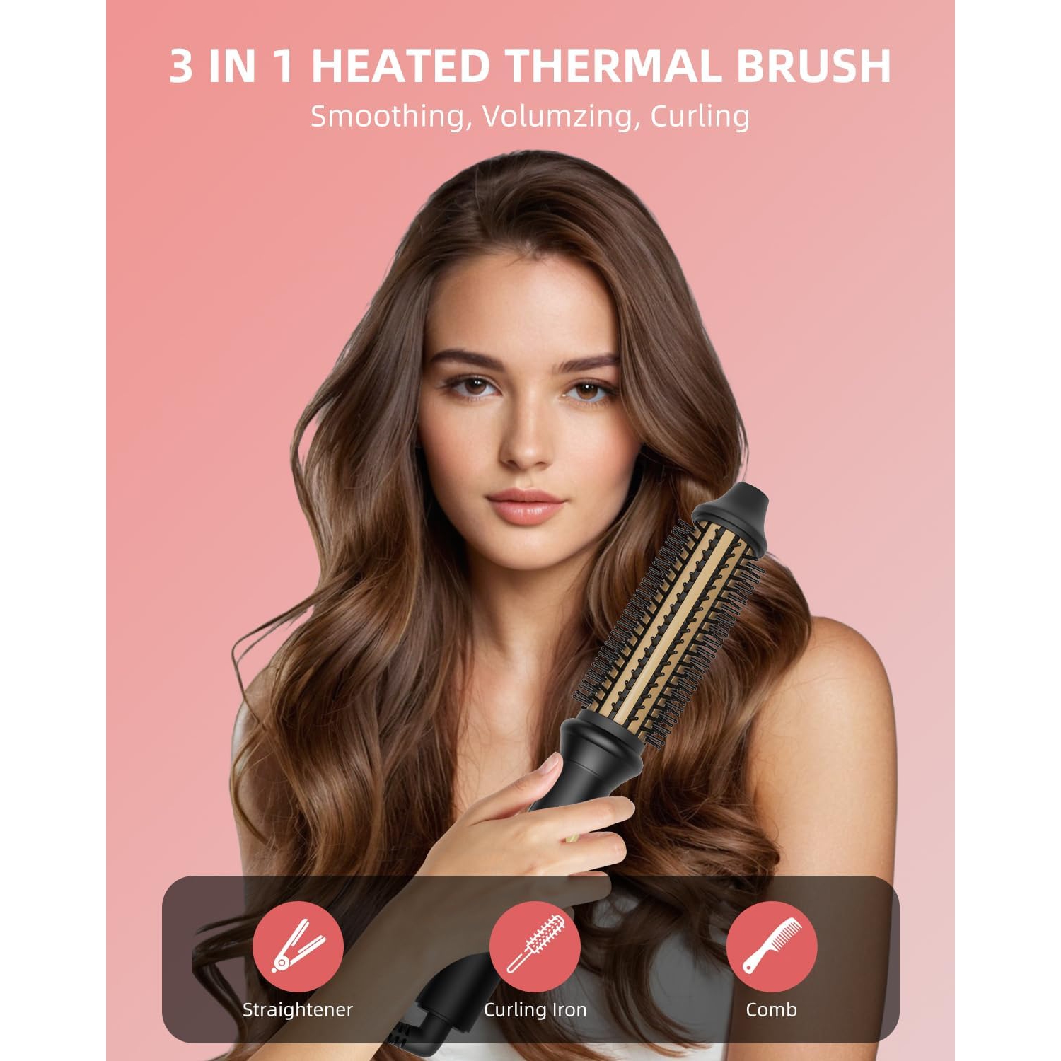 Thermal Brush Heated Round Brush for Blowout Look,Hot Hair Curling Iron Brush with 10 Temp Setting,Fast Heated,Thermal Round Brush for All Hair