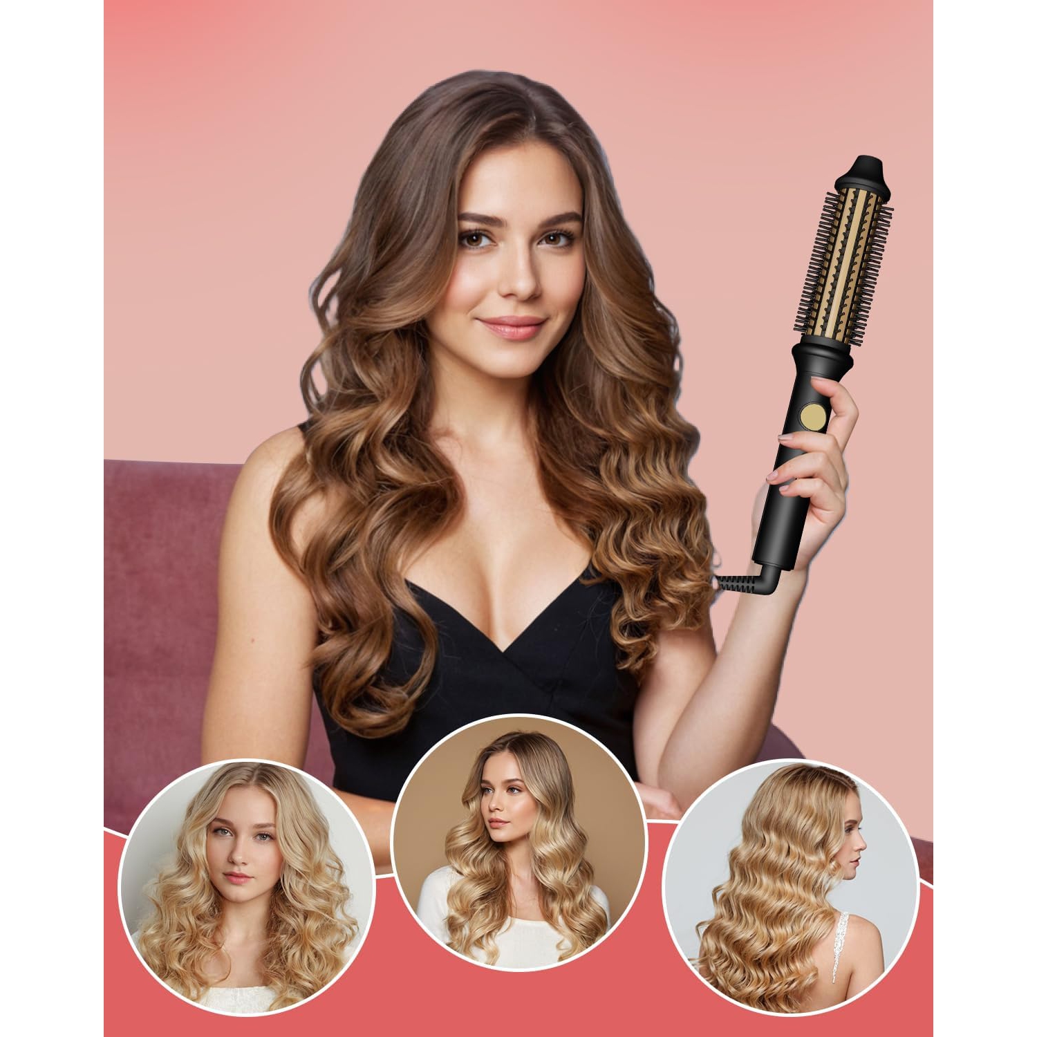 Thermal Brush Heated Round Brush for Blowout Look,Hot Hair Curling Iron Brush with 10 Temp Setting,Fast Heated,Thermal Round Brush for All Hair