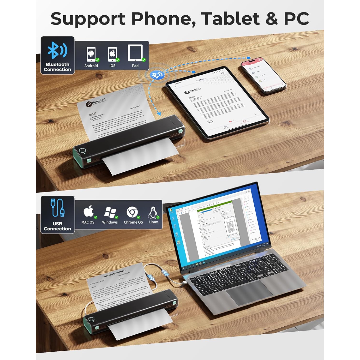 Imprimante thermique portative sans fil M08F de Phomemo pour les voyages - Imprimante compacte Bluetooth prenant en charge le papier thermique 8,5 x