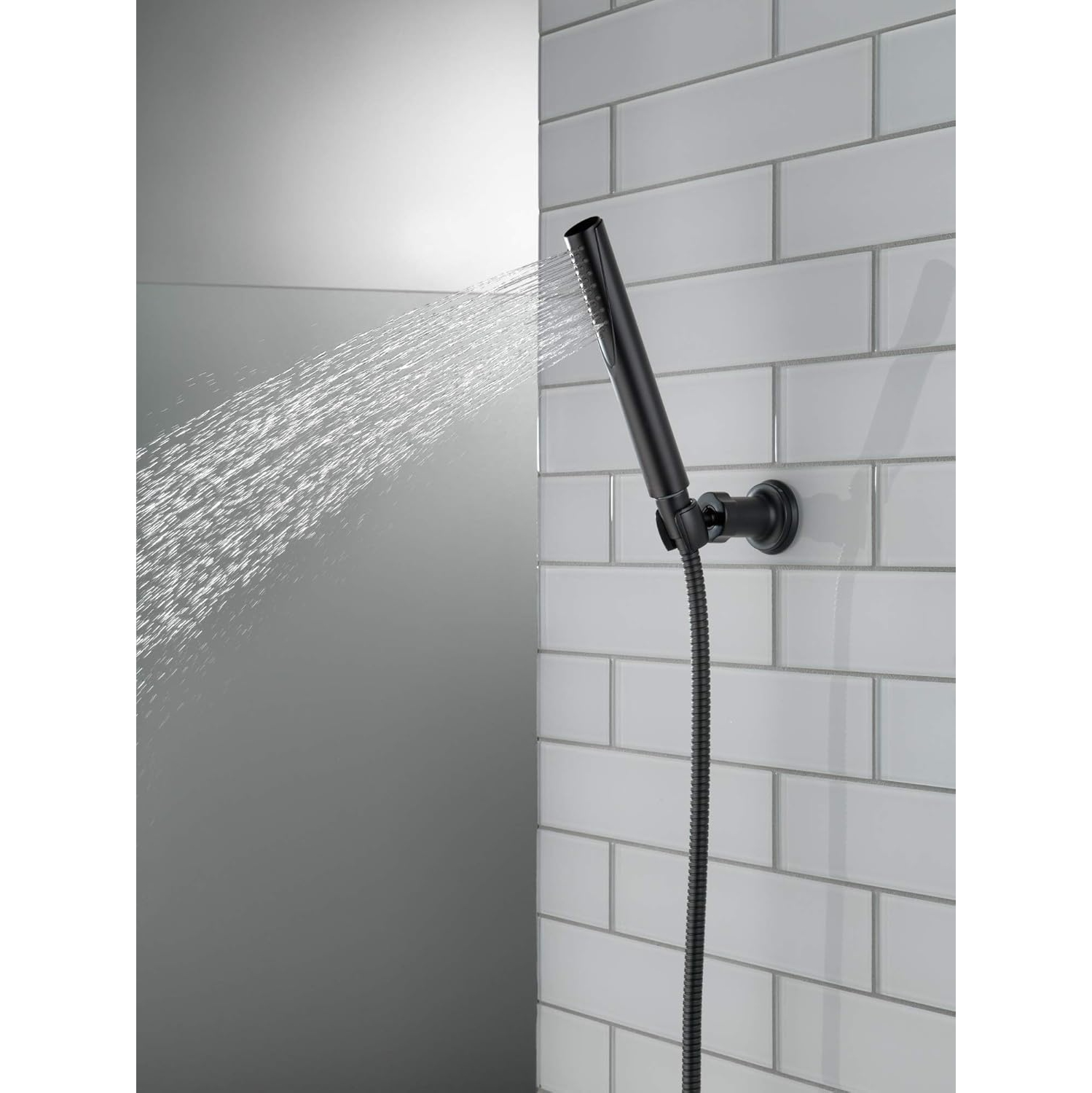 Delta Faucet Trinsic Single Spray Wall-Mount Hand Shower, Hand Held Shower with Hose, Black Handheld Shower Head