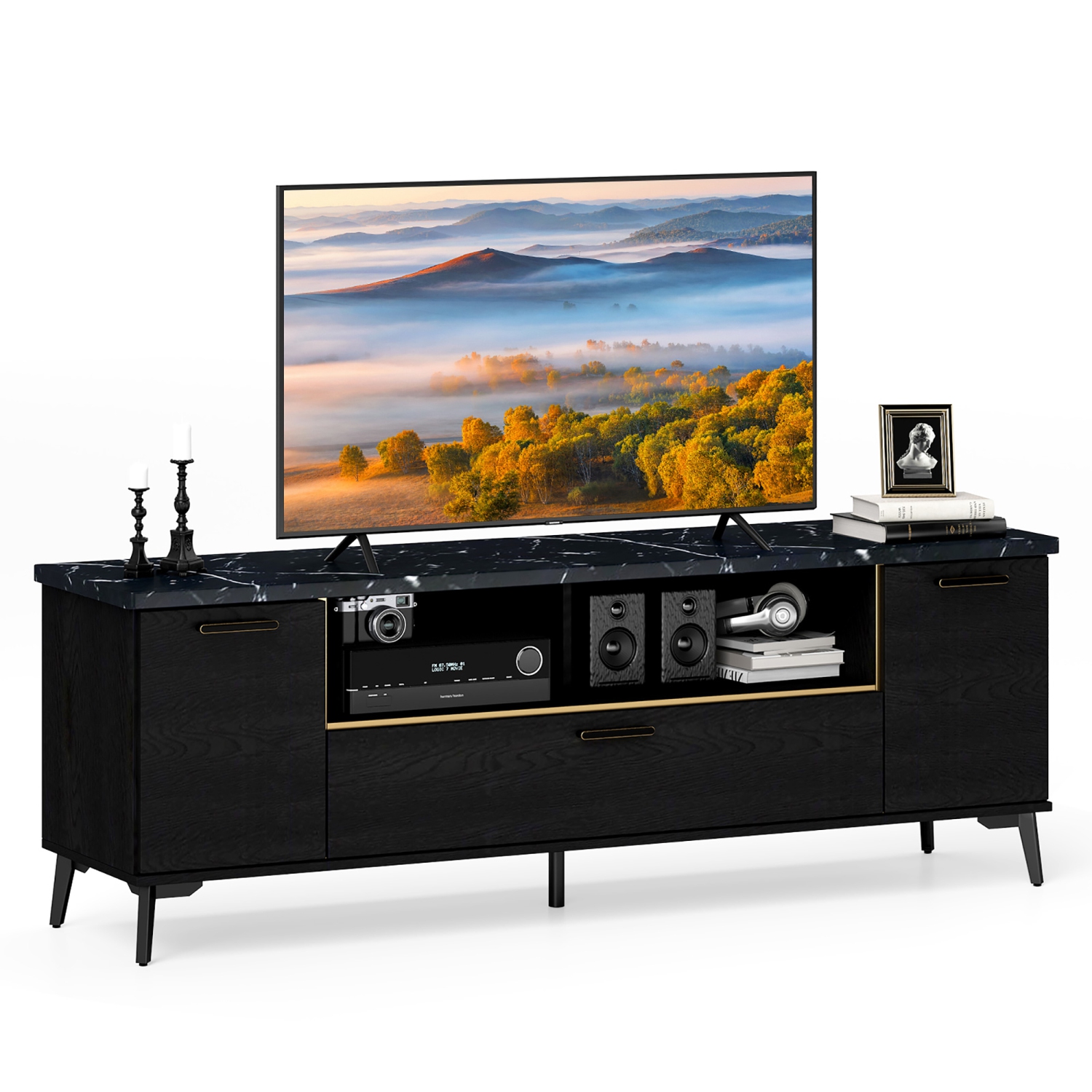 Gymax Mid Century Modern Entertainment Center 63-Inch TV Stand for TVs up to 75''