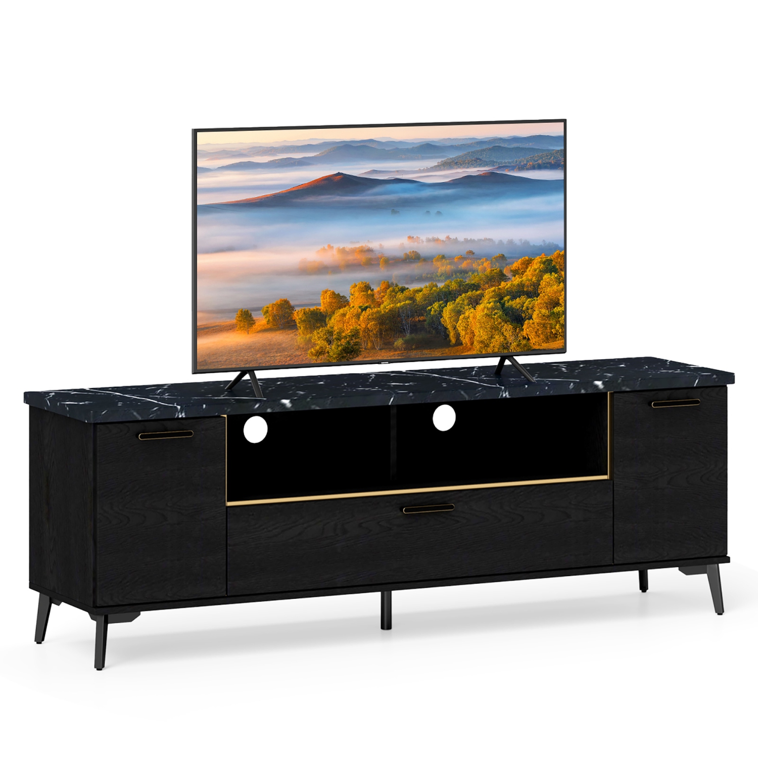 Gymax Mid Century Modern Entertainment Center 63-Inch TV Stand for TVs up to 75''