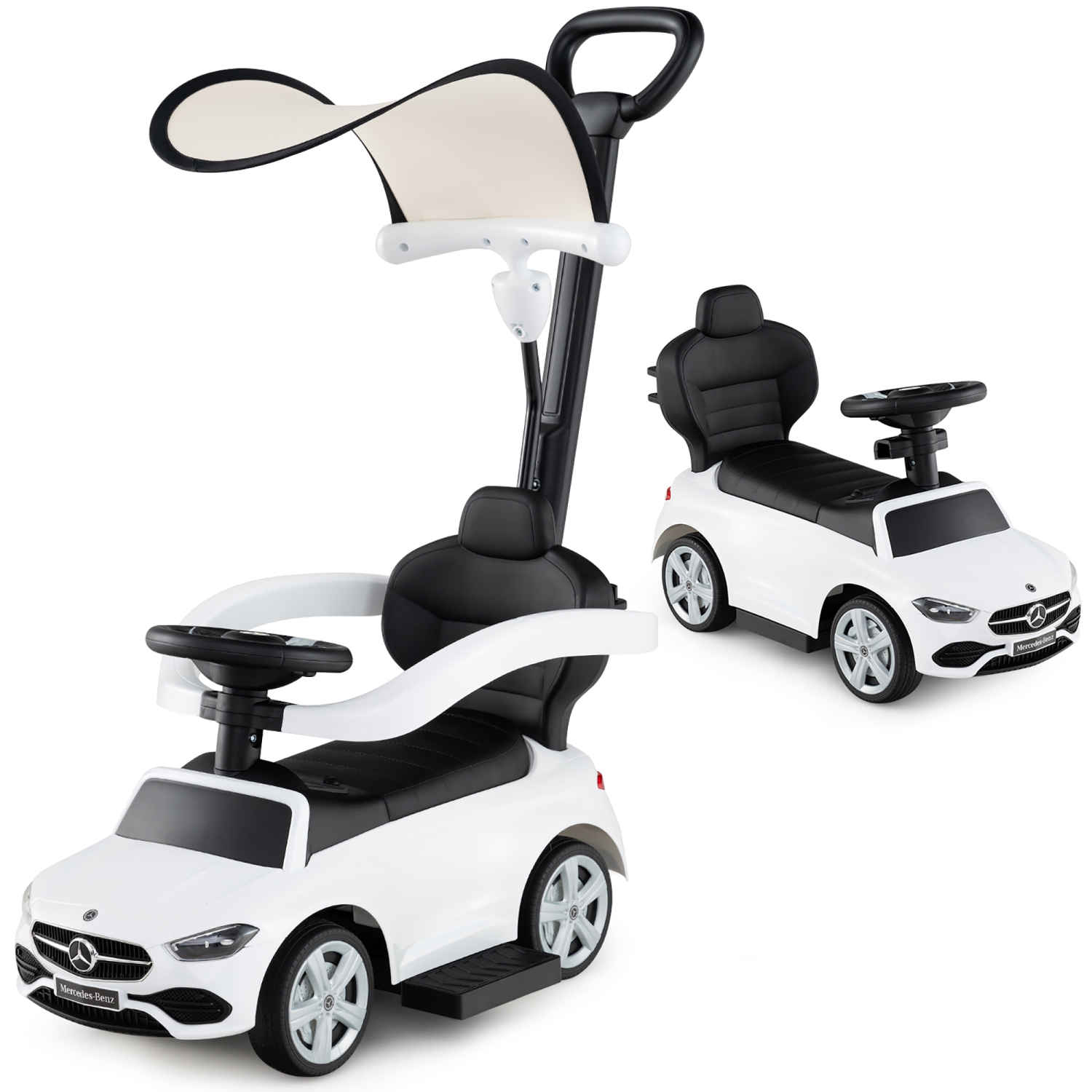 Gymax 3-in-1 Toddler Push Car w/Adjustable Canopy Under Seat Storage Realistic Sounds