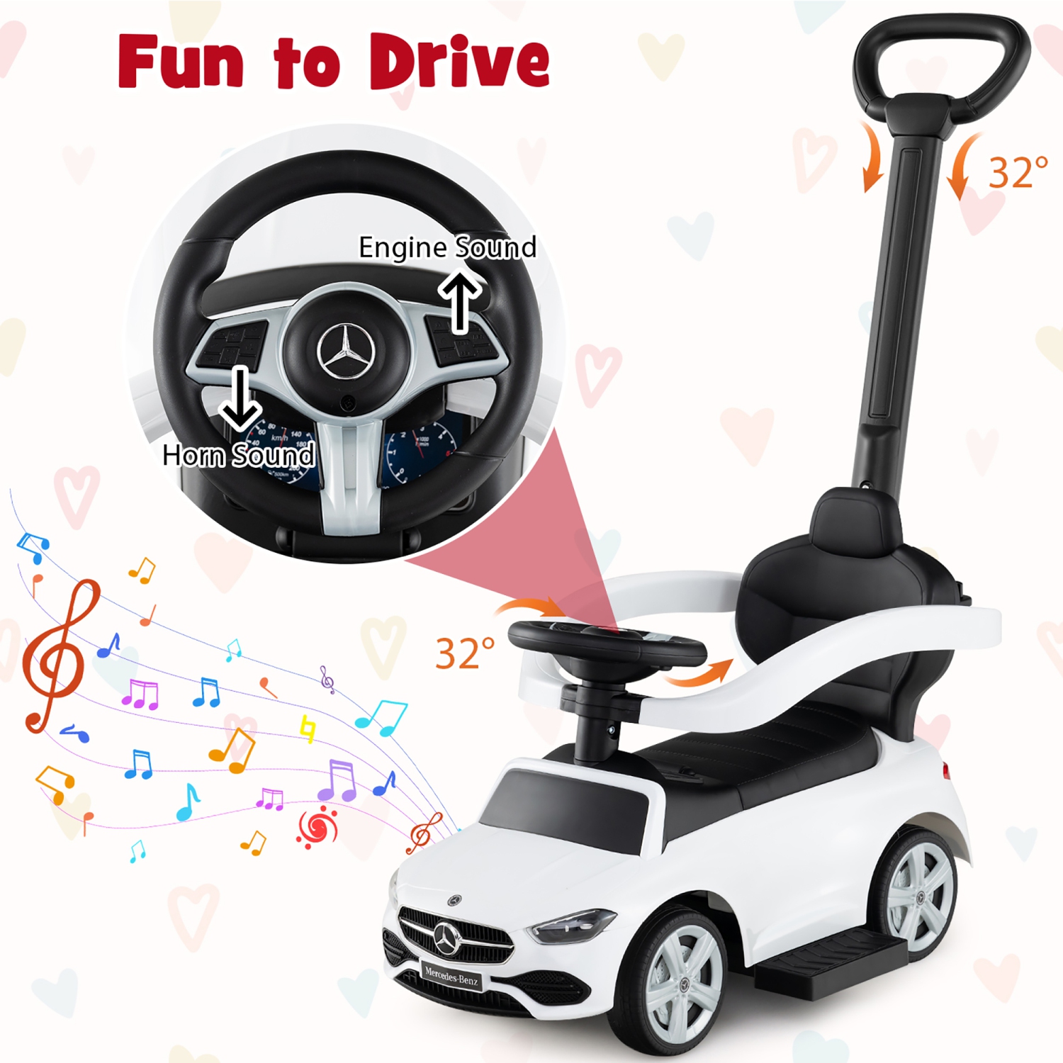 Gymax 3-in-1 Toddler Push Car w/Adjustable Canopy Under Seat Storage Realistic Sounds