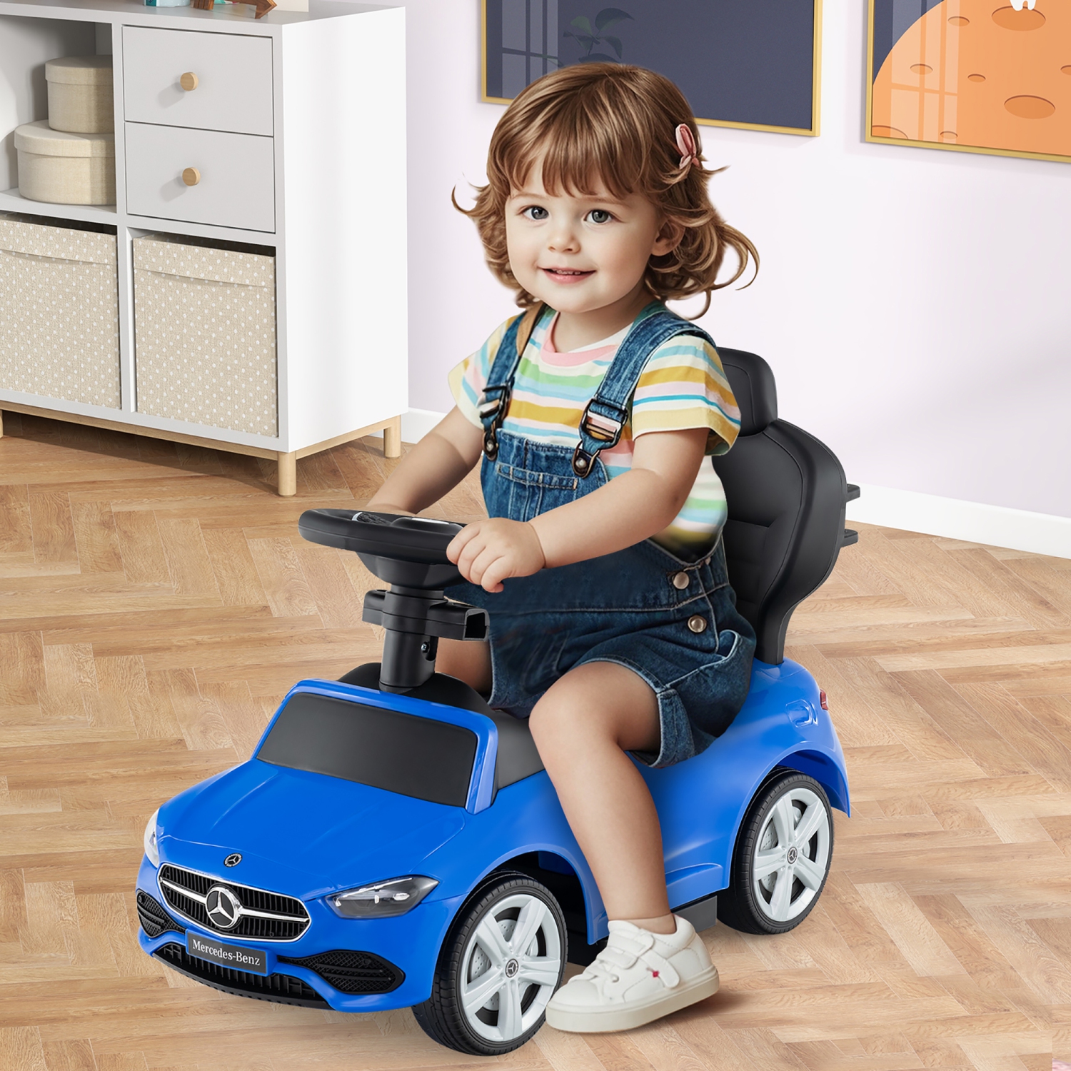 Gymax 3-in-1 Toddler Push Car w/Adjustable Canopy Under Seat Storage Realistic Sounds