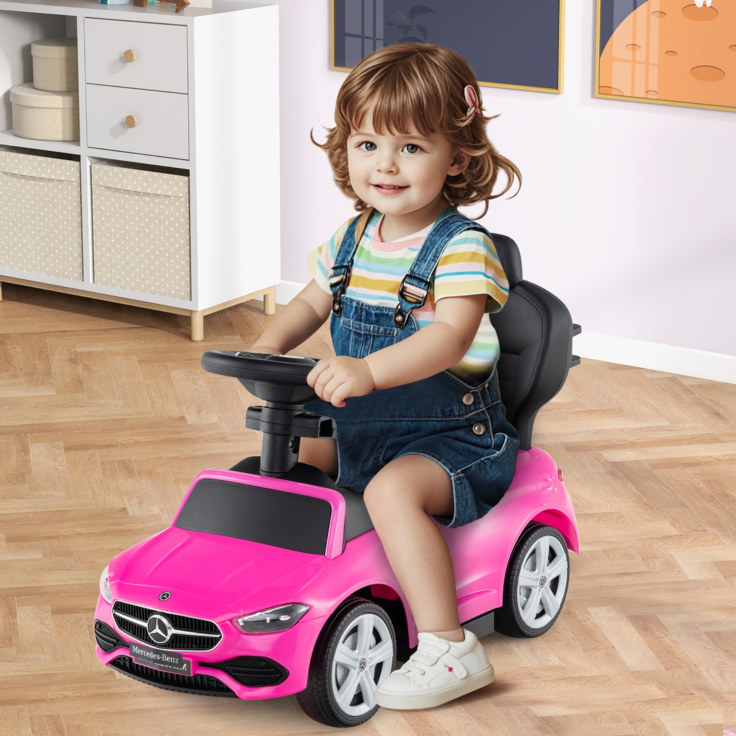 Gymax 3-in-1 Toddler Push Car w/Adjustable Canopy Under Seat Storage Realistic Sounds