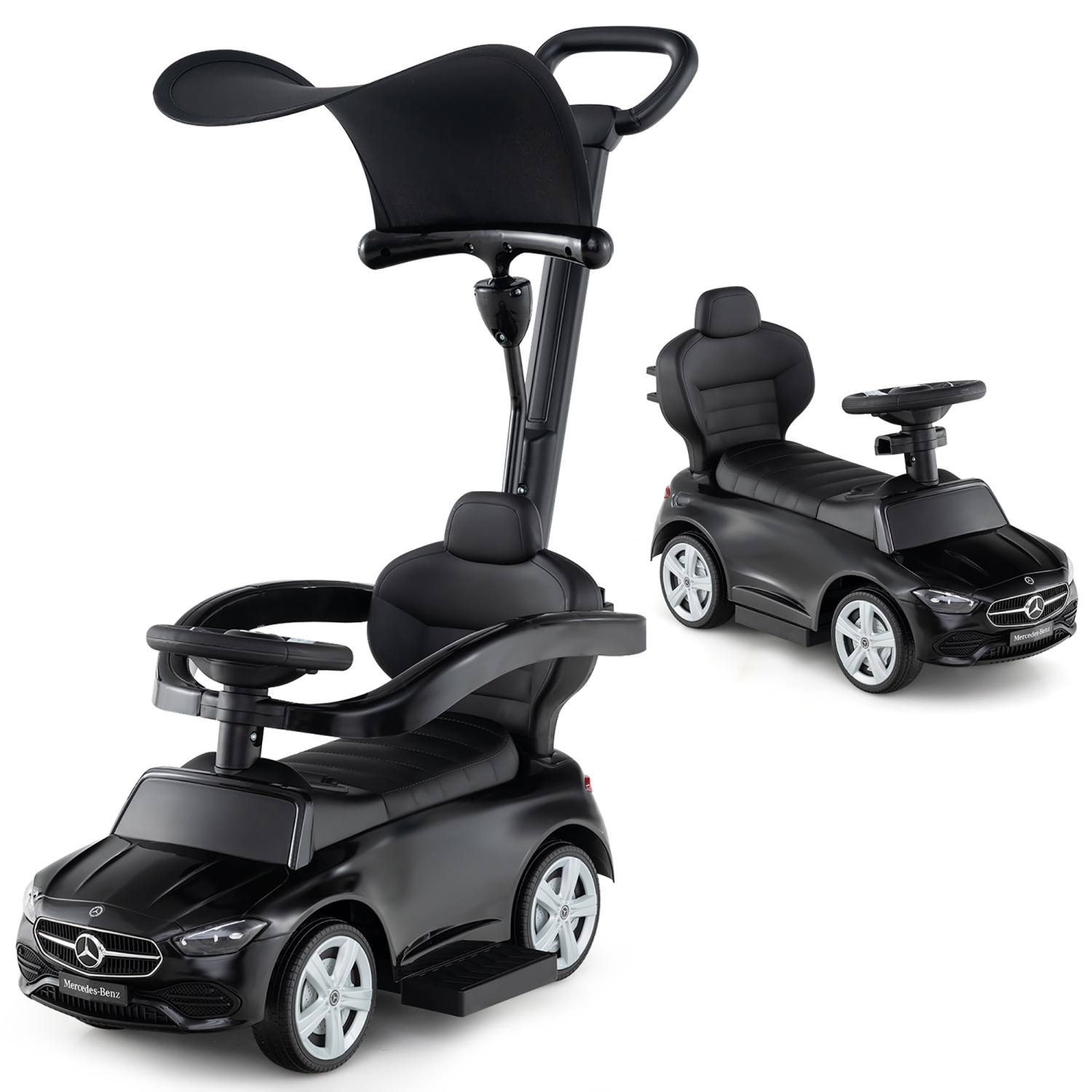 Gymax 3-in-1 Toddler Push Car w/Adjustable Canopy Under Seat Storage Realistic Sounds