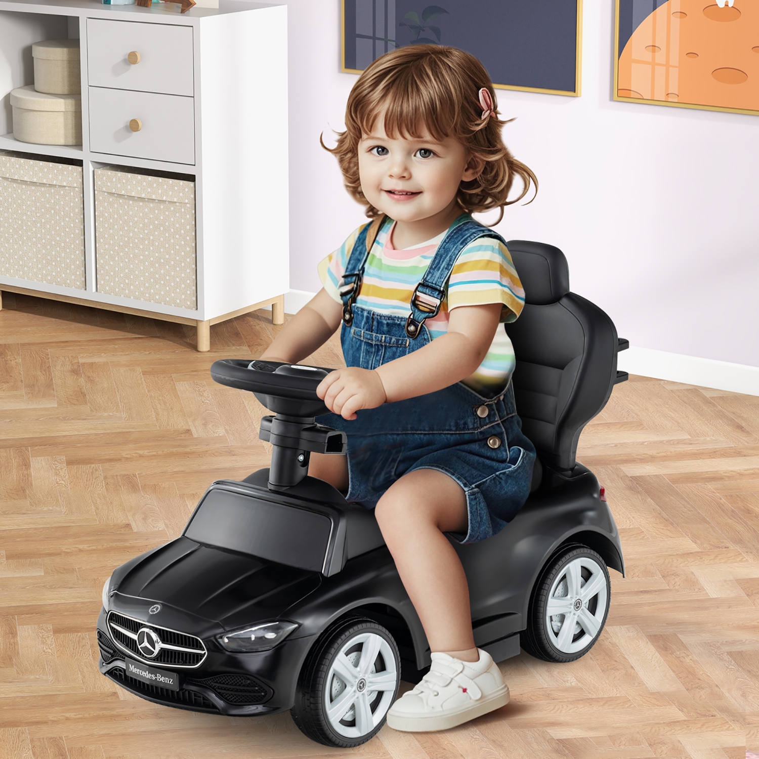 Gymax 3-in-1 Toddler Push Car w/Adjustable Canopy Under Seat Storage Realistic Sounds