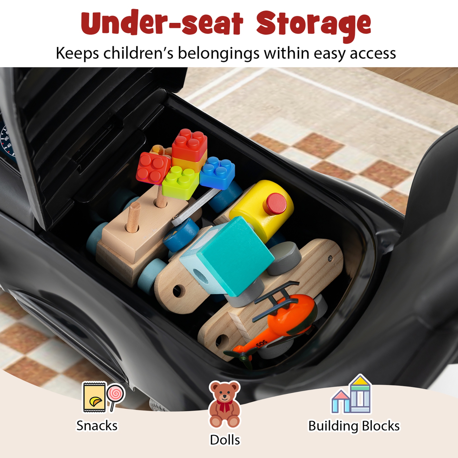 Gymax 3-in-1 Toddler Push Car w/Adjustable Canopy Under Seat Storage Realistic Sounds