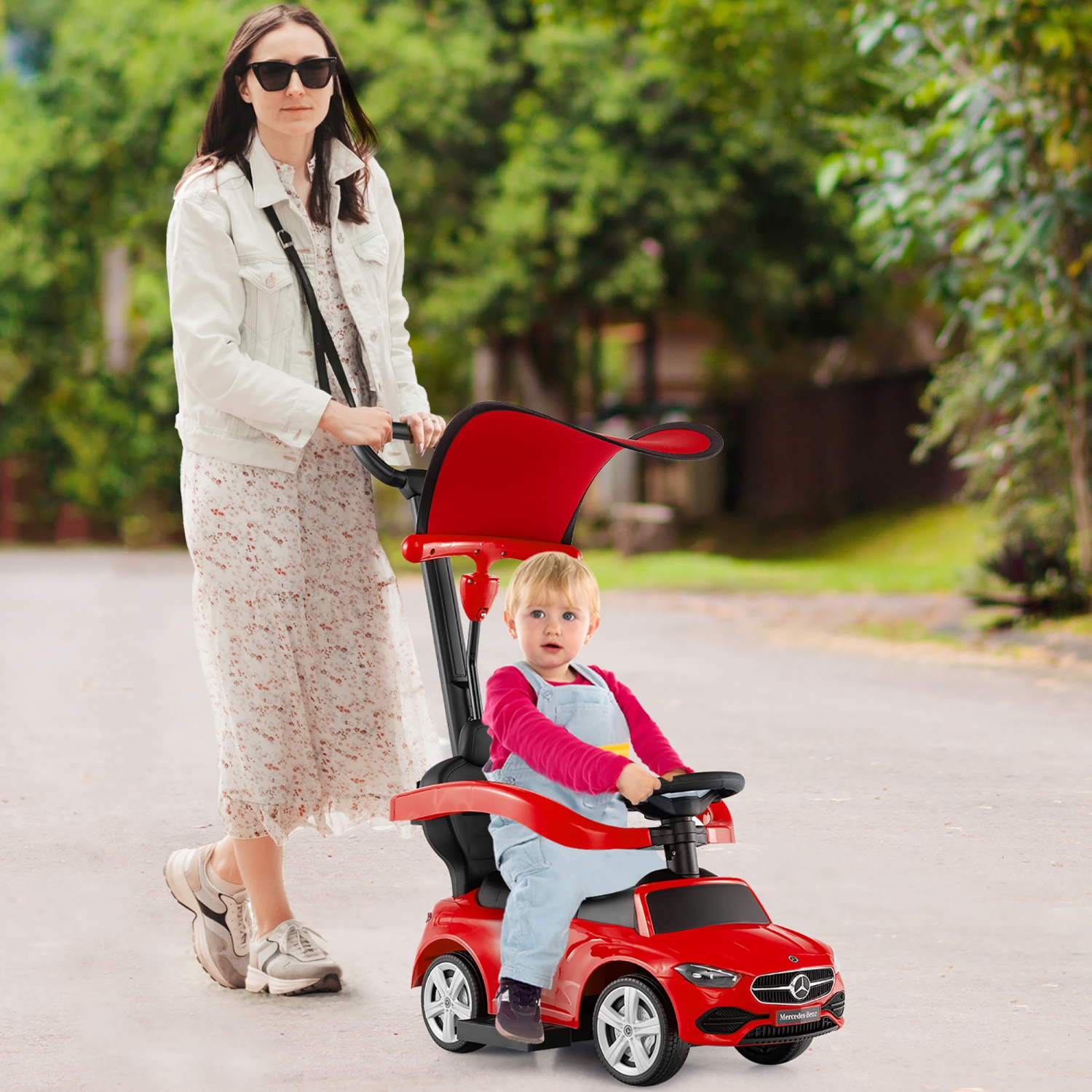 Gymax 3-in-1 Toddler Push Car w/Adjustable Canopy Under Seat Storage Realistic Sounds