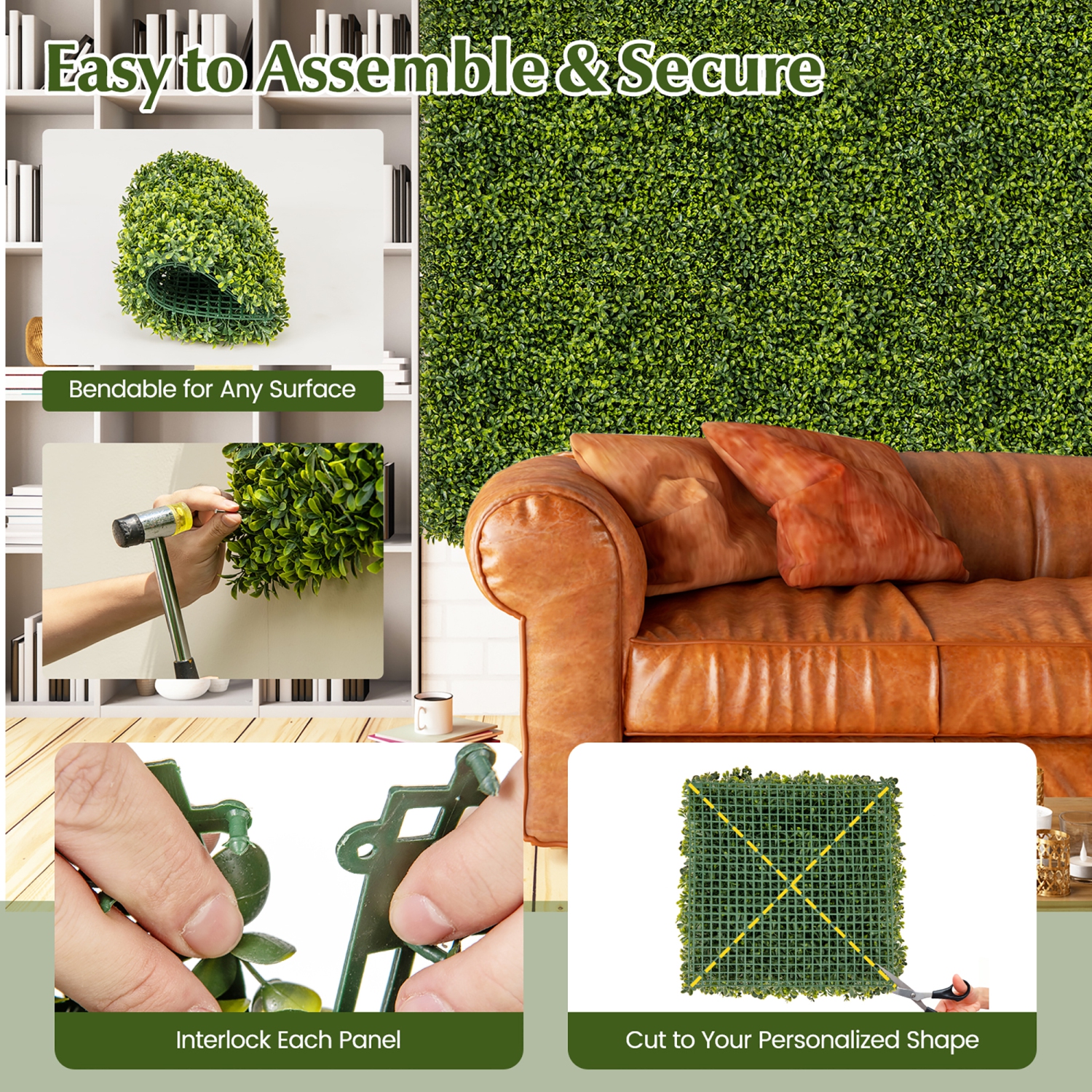 Gymax 12 PCS 20'' x 20'' Artificial Hedge Boxwood Panels w/ Decorative Grass Wall Panels