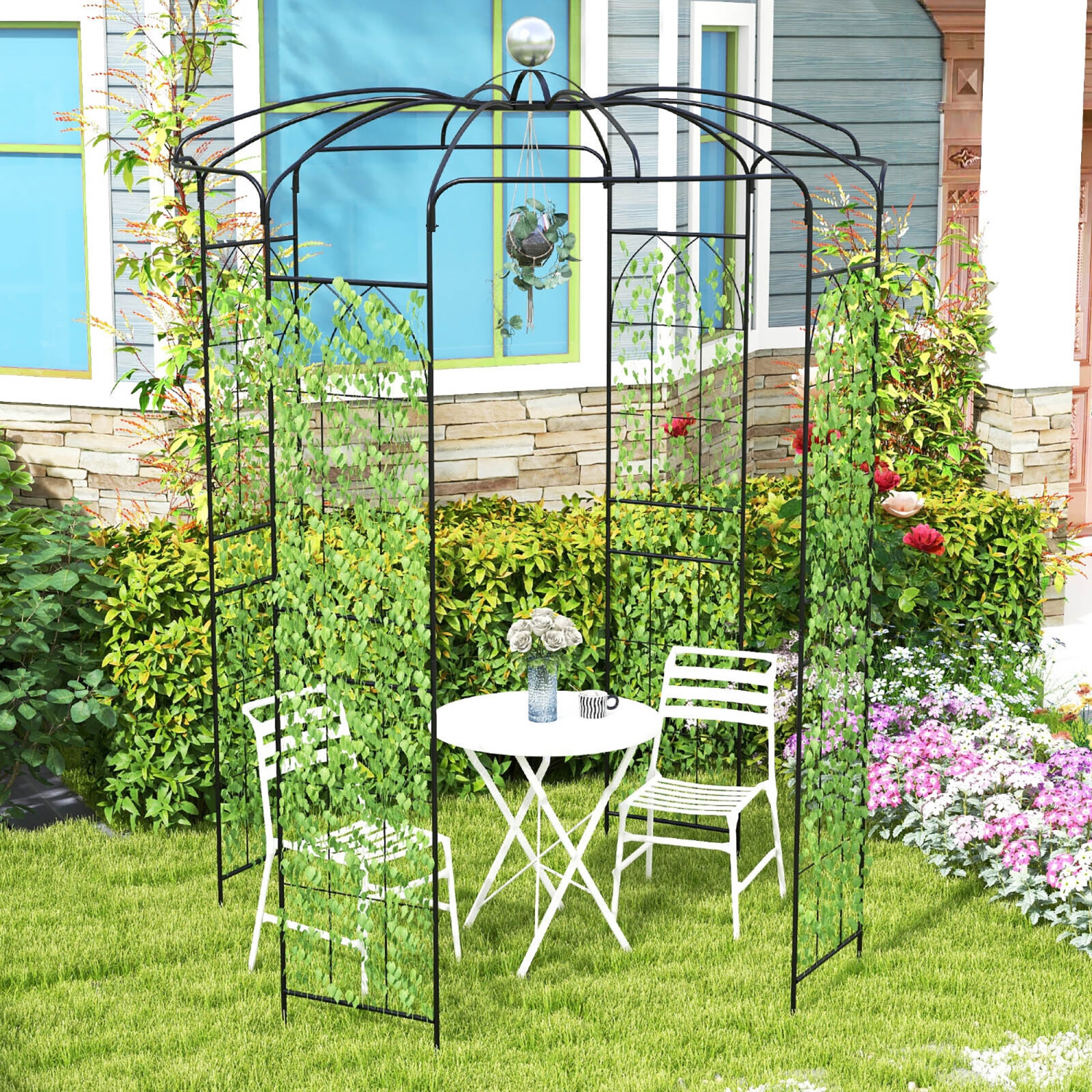 Gymax 9.4' High x 6.8' Wide Birdcage Shape Arch w/ Hanging Hook French Style Wedding