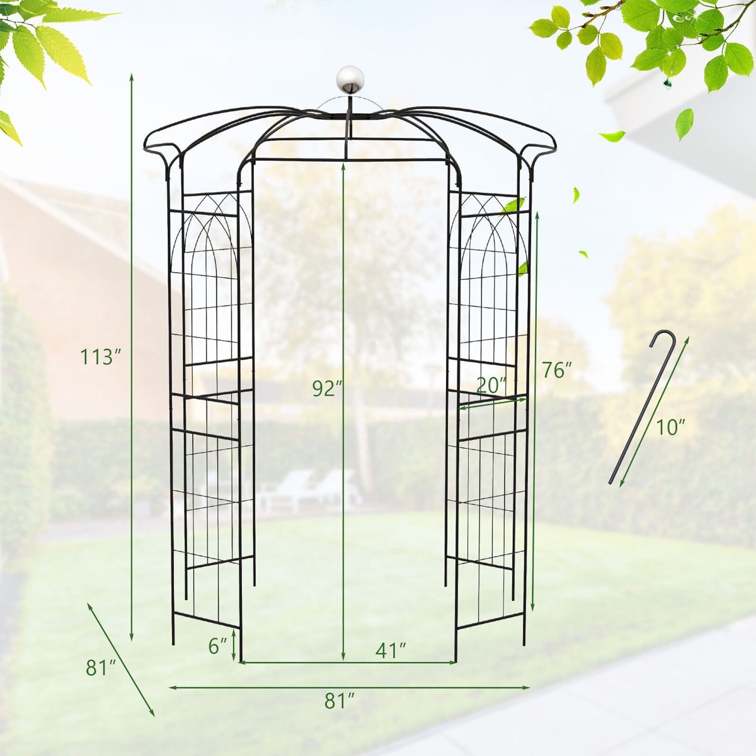 Gymax 9.4' High x 6.8' Wide Birdcage Shape Arch w/ Hanging Hook French Style Wedding