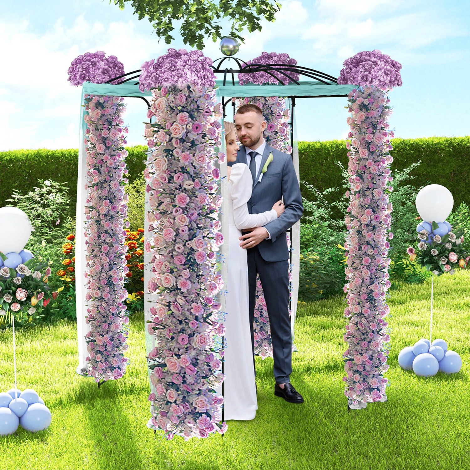 Gymax 9.4' High x 6.8' Wide Birdcage Shape Arch w/ Hanging Hook French Style Wedding