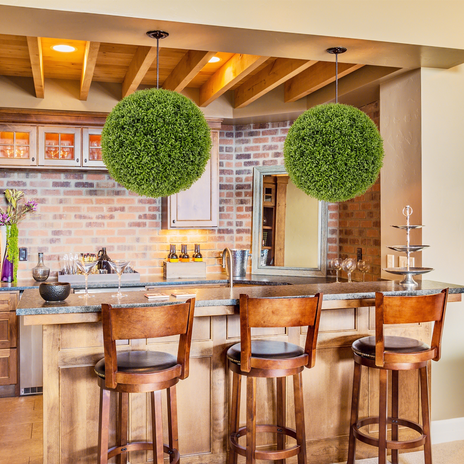 Gymax 2 PCS 20'' Faux Boxwood Topiary Balls w/ Sun-Protective PE Leaves Indoor Outdoor