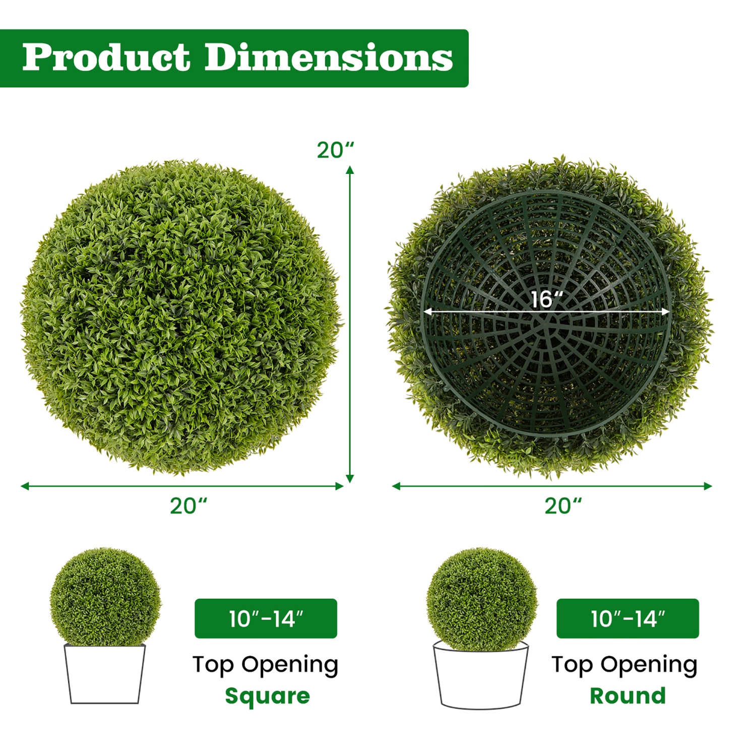 Gymax 2 PCS 20'' Faux Boxwood Topiary Balls w/ Sun-Protective PE Leaves Indoor Outdoor