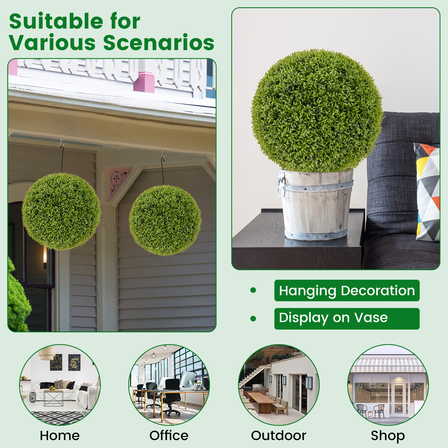 Gymax 2 PCS 20'' Faux Boxwood Topiary Balls w/ Sun-Protective PE Leaves Indoor Outdoor