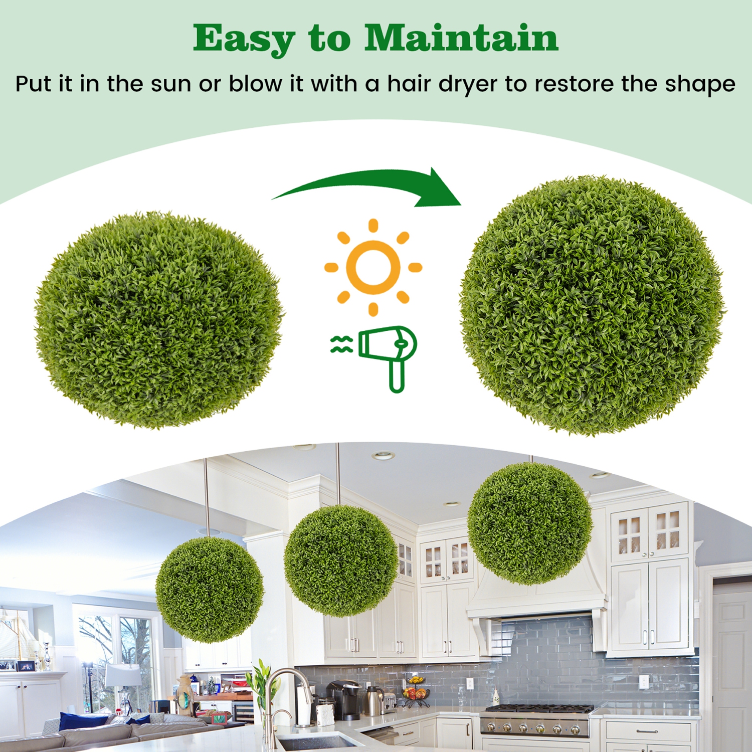 Gymax 2 PCS 20'' Faux Boxwood Topiary Balls w/ Sun-Protective PE Leaves Indoor Outdoor