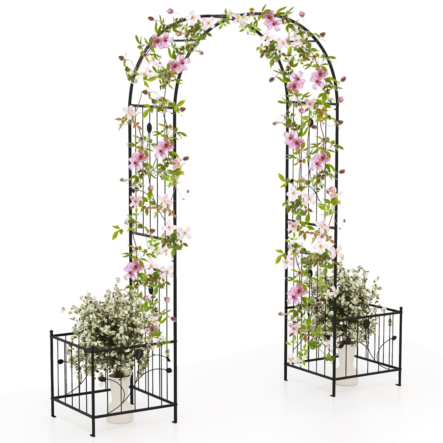 Gymax 86'' Arch Trellis for Climbing Plants w/ Planter Boxes Roses Vines for Wedding