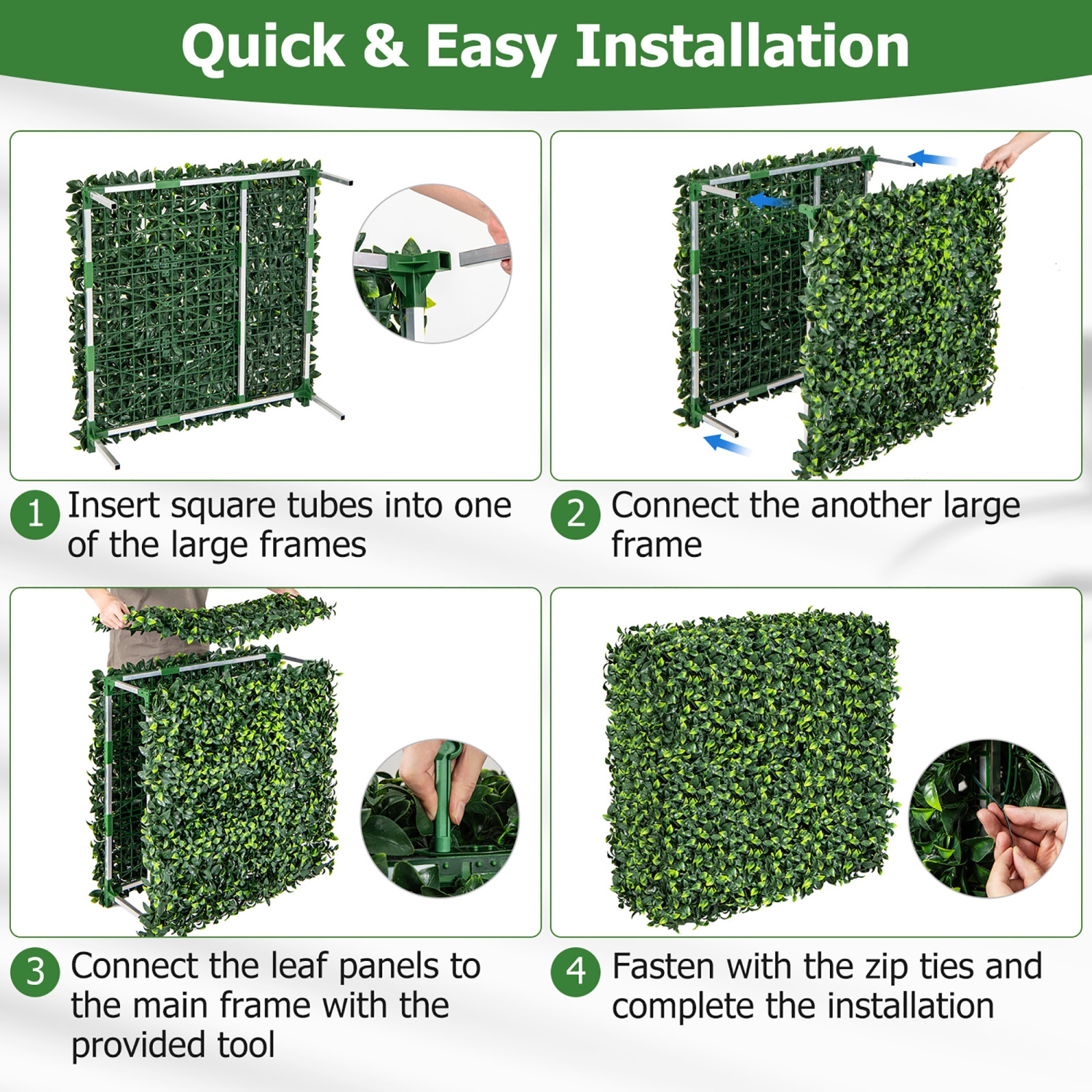Gymax Artificial Plant Wall w/ Realistic PE Leaves Zip Ties Decoration 36'' x 15'' x 34''