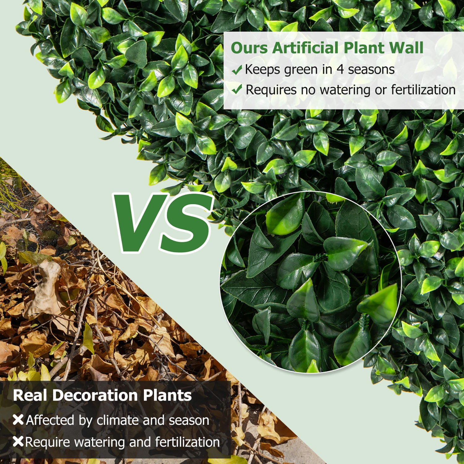 Gymax Artificial Plant Wall w/ Realistic PE Leaves Zip Ties Decoration 36'' x 15'' x 34''