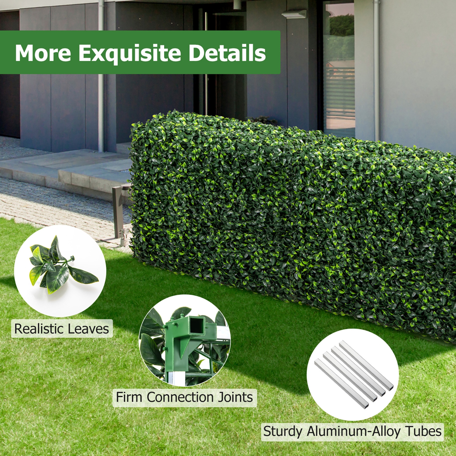 Gymax Artificial Plant Wall w/ Realistic PE Leaves Zip Ties Decoration 36'' x 15'' x 34''