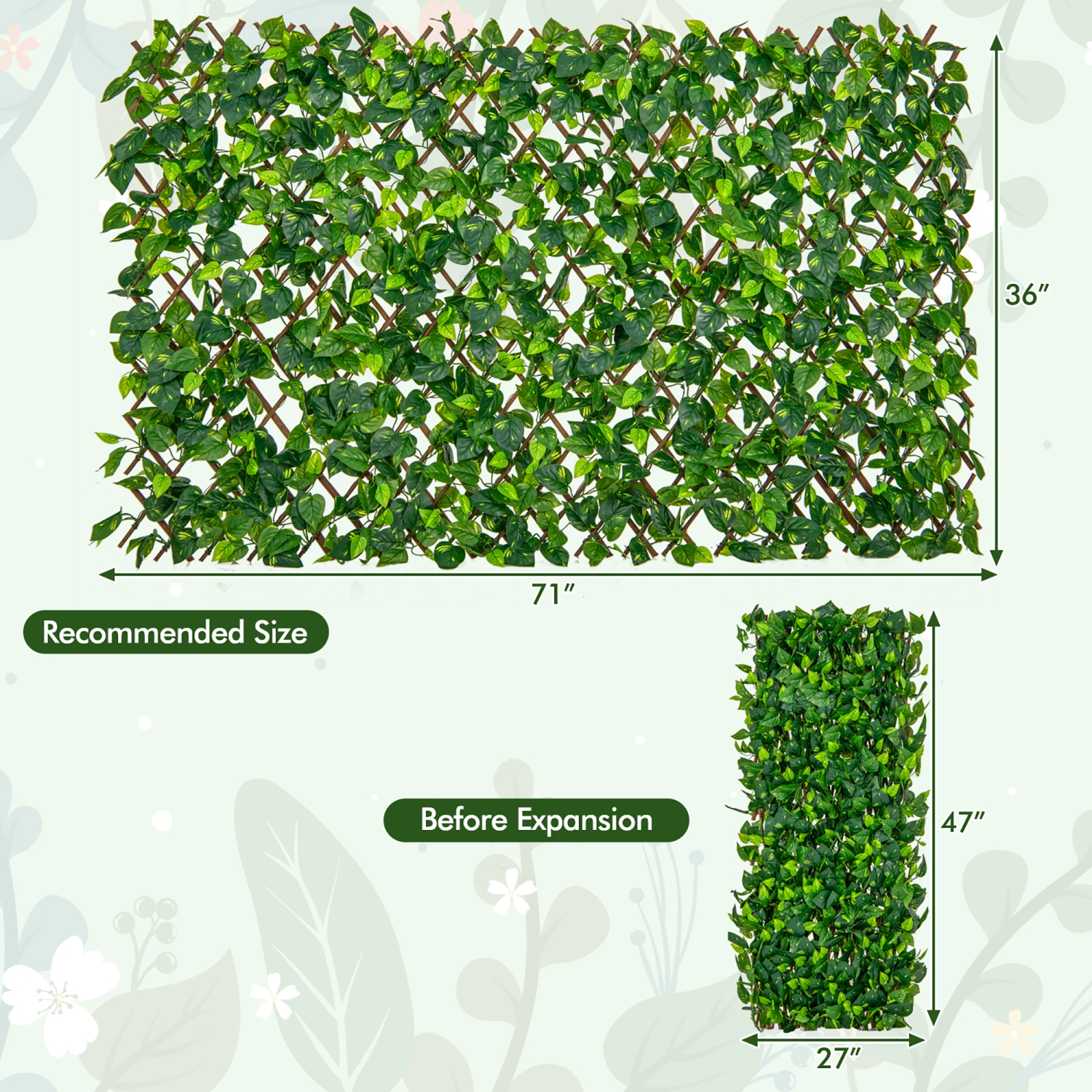 Gymax Expandable Fence Privacy Screen Decorative Faux Ivy Fencing Panel for Backdrop