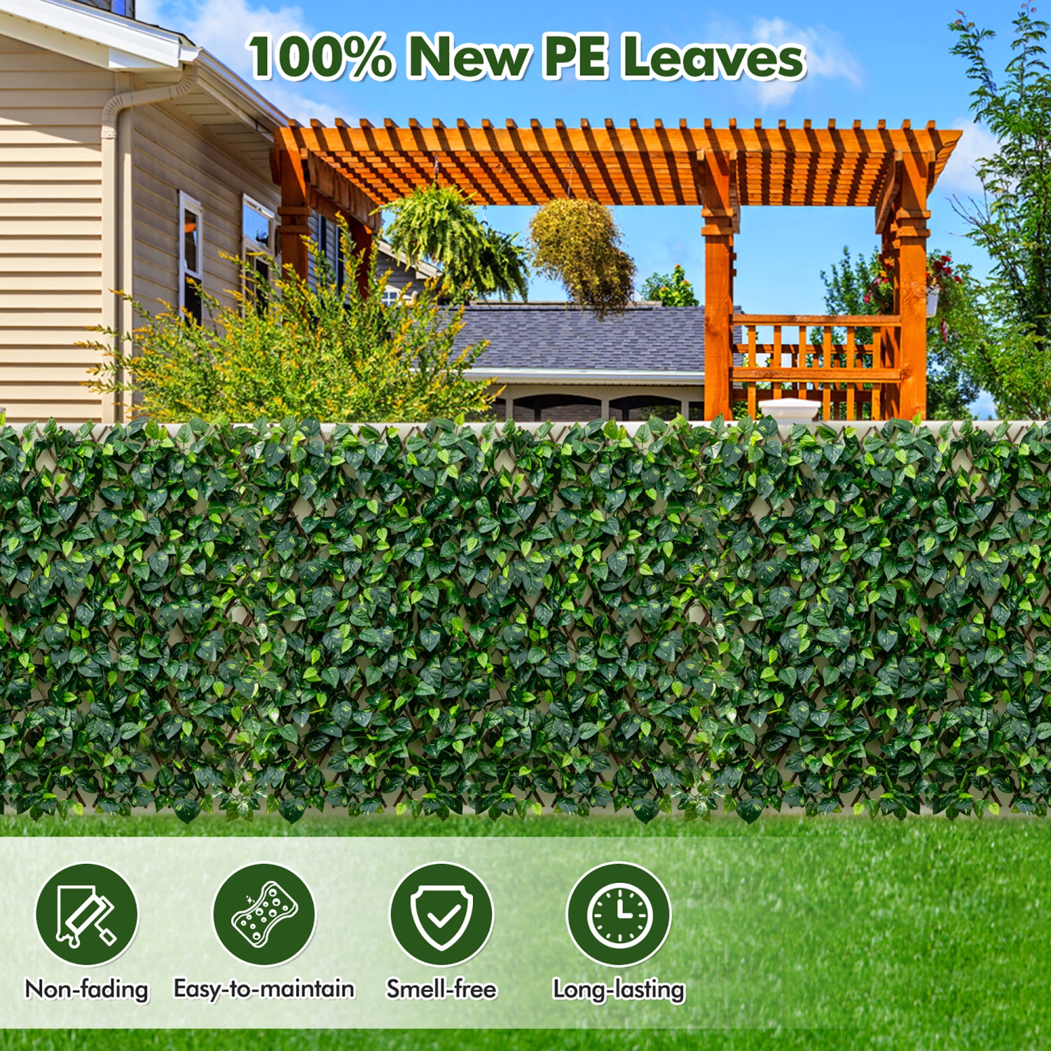 Gymax Expandable Fence Privacy Screen Decorative Faux Ivy Fencing Panel for Backdrop