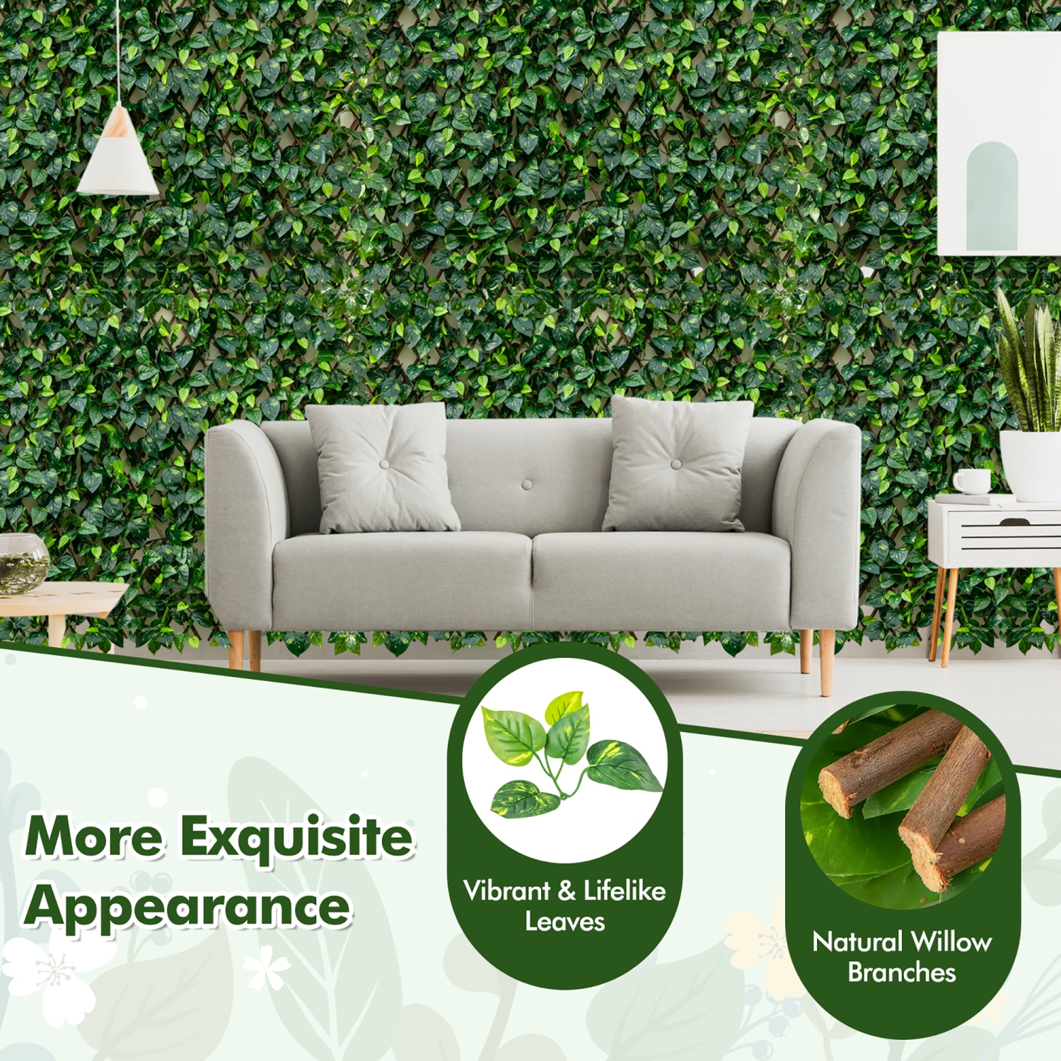 Gymax Expandable Fence Privacy Screen Decorative Faux Ivy Fencing Panel for Backdrop