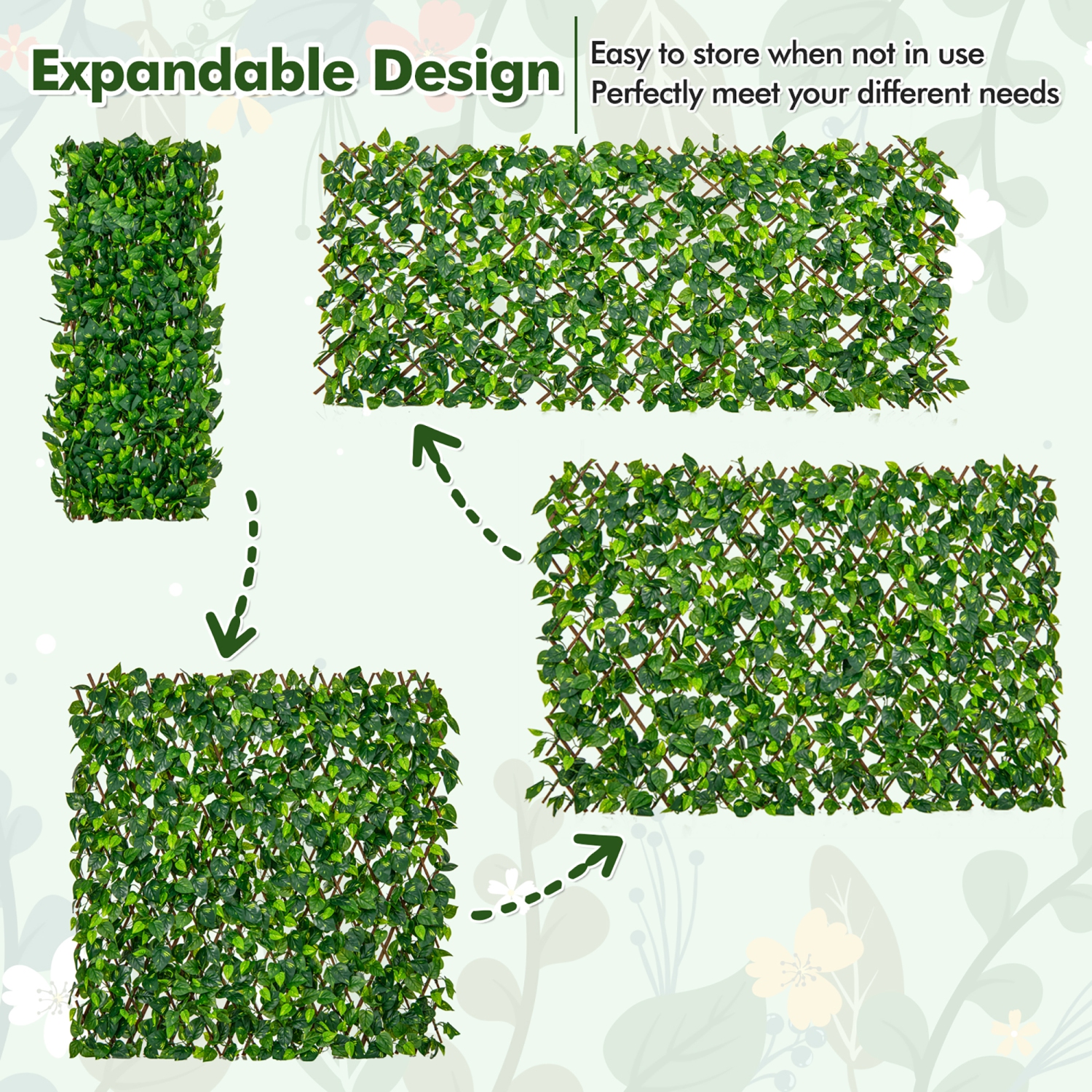 Gymax Expandable Fence Privacy Screen Decorative Faux Ivy Fencing Panel for Backdrop
