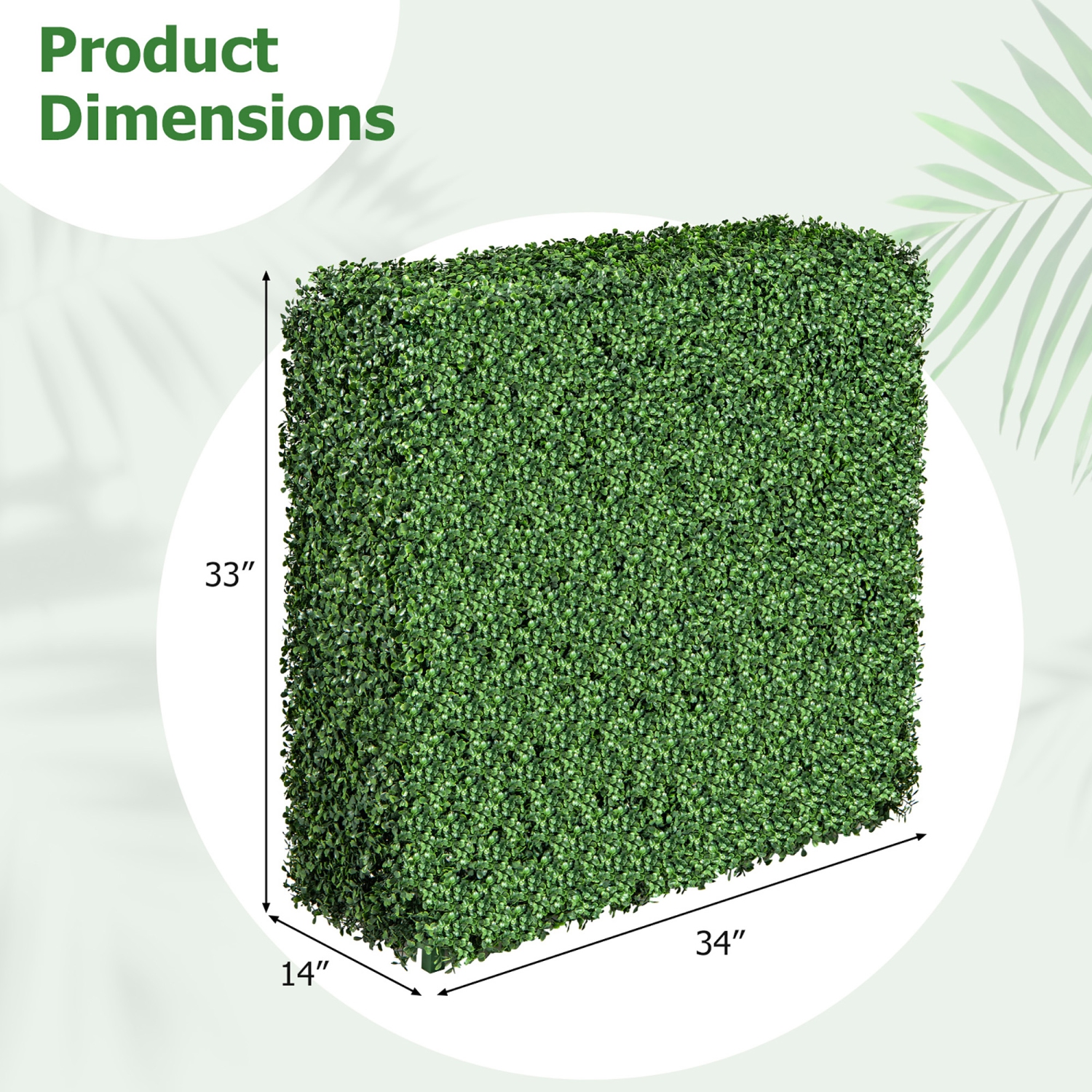 Gymax Artificial Plant Wall w/ Realistic PE Leaves Zip Ties Decoration 34'' x 14'' x 33''
