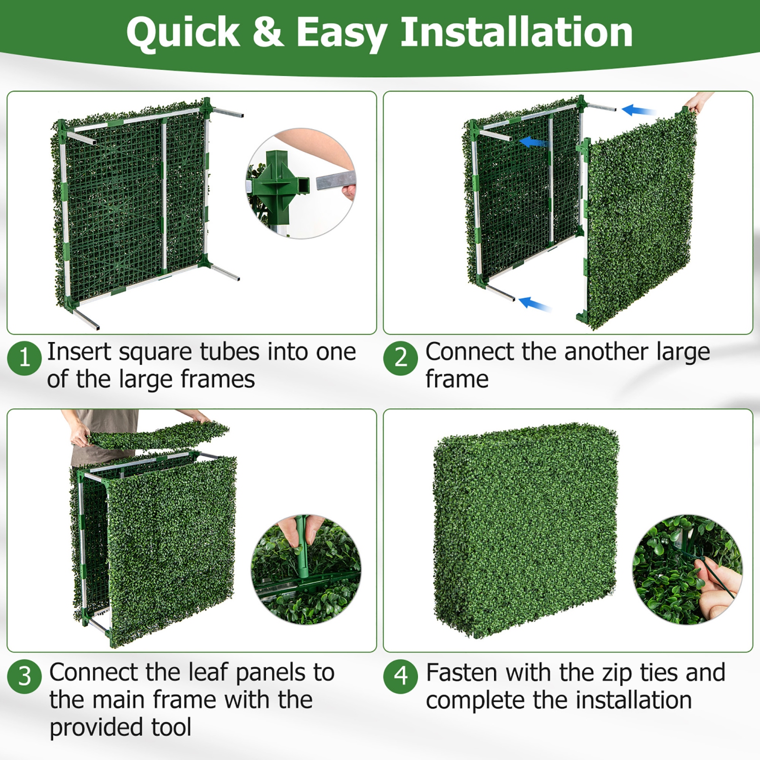 Gymax Artificial Plant Wall w/ Realistic PE Leaves Zip Ties Decoration 34'' x 14'' x 33''