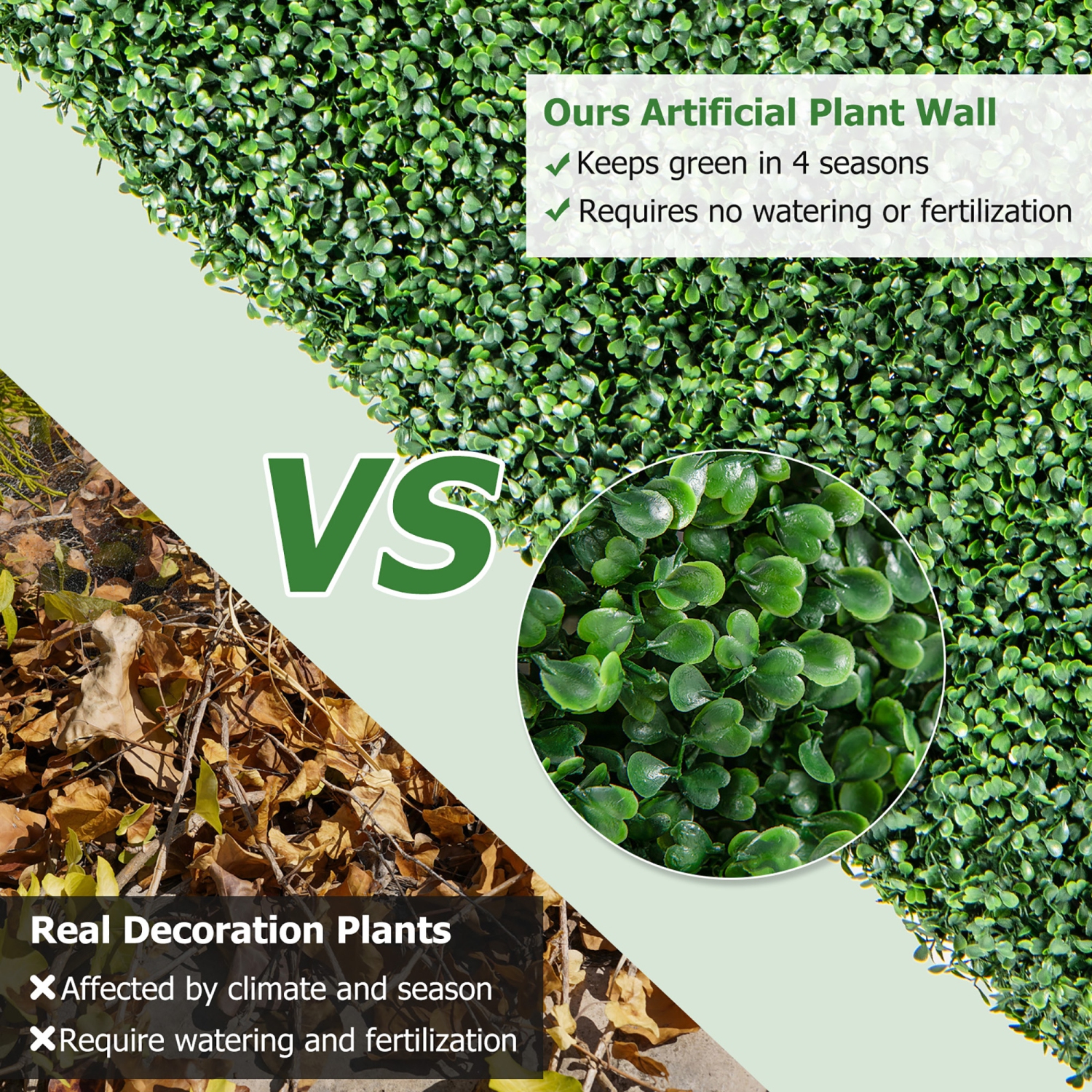 Gymax Artificial Plant Wall w/ Realistic PE Leaves Zip Ties Decoration 34'' x 14'' x 33''