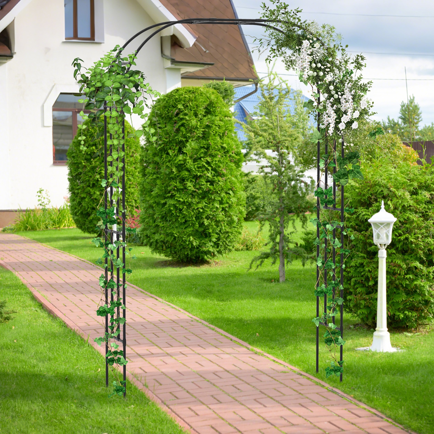 Gymax 95'' Garden Arch Trellis w/PE Wrapped Metal Pipes Ground Stakes Spiral Rods