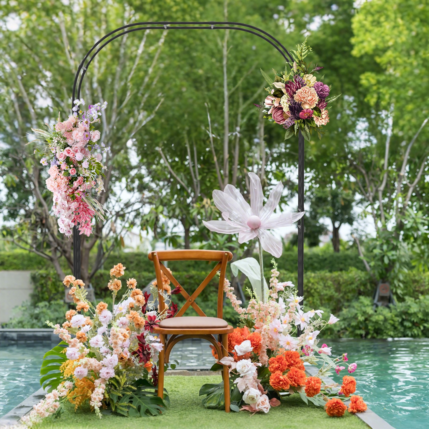 Gymax 95'' Garden Arch Trellis w/PE Wrapped Metal Pipes Ground Stakes Spiral Rods