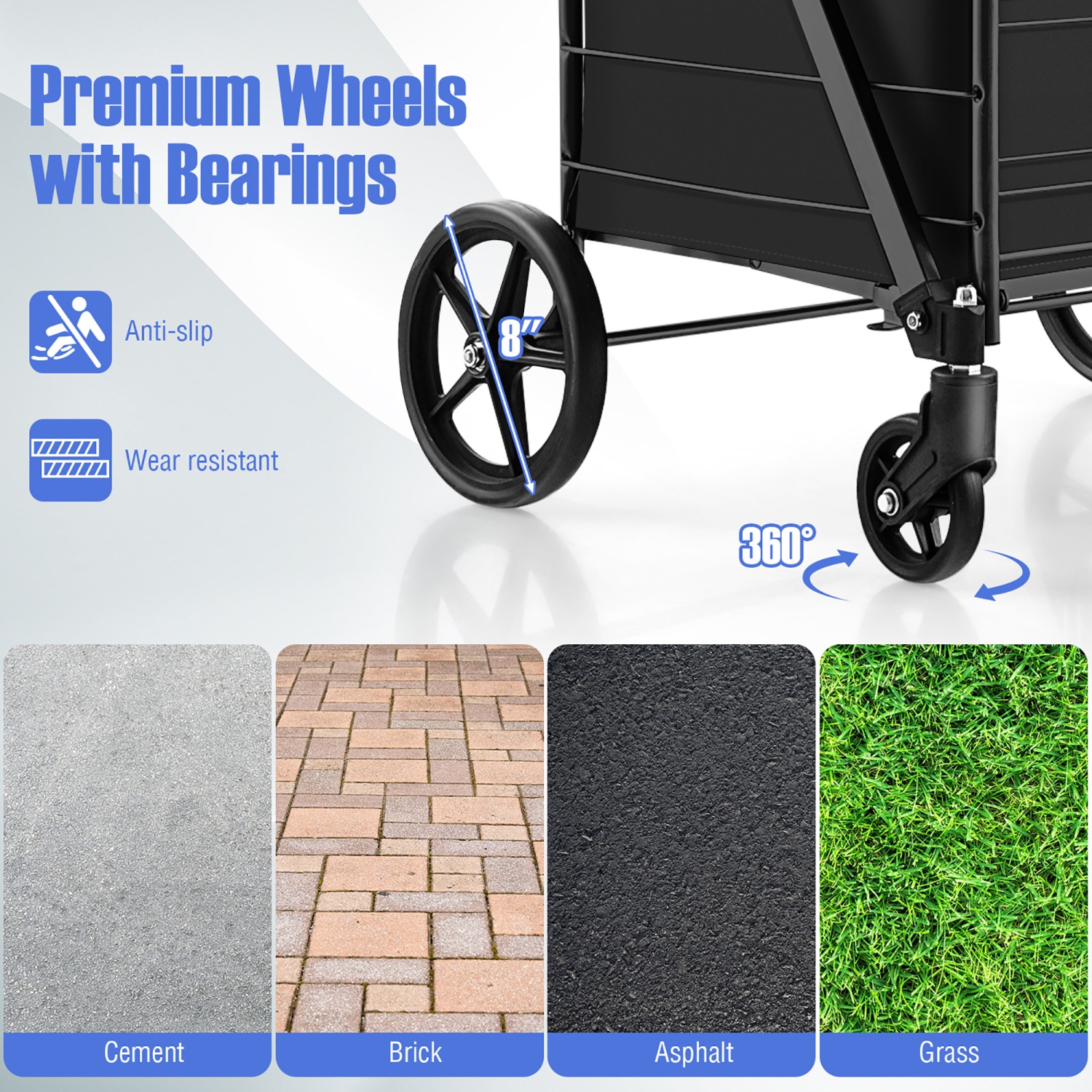 Gymax Folding Shopping Cart Jumbo Upgraded Utility Grocery Cart w/ Waterproof Liner