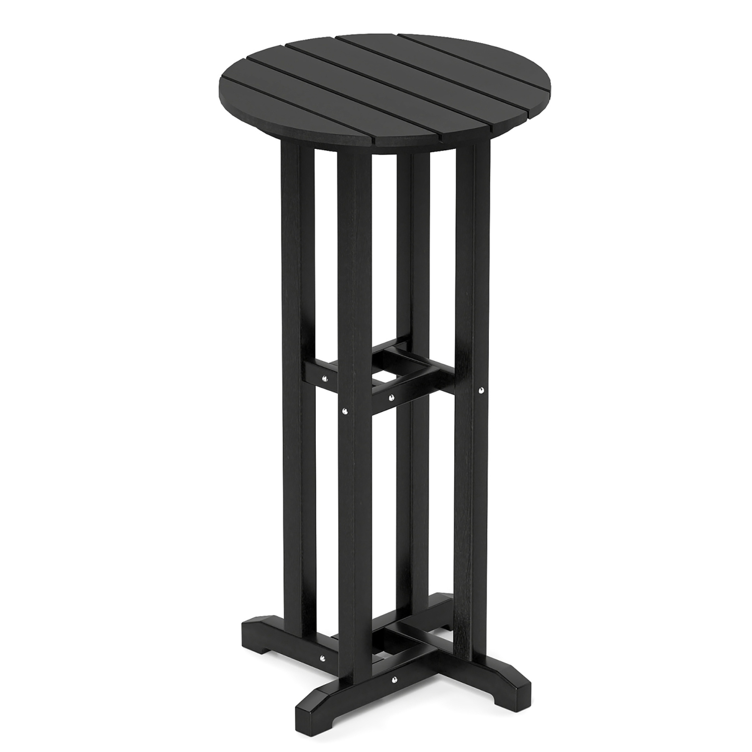 Gymax 21.5'' Round Bar Table Patio HDPE Bar Height Dining Table w/ Slatted Tabletop
