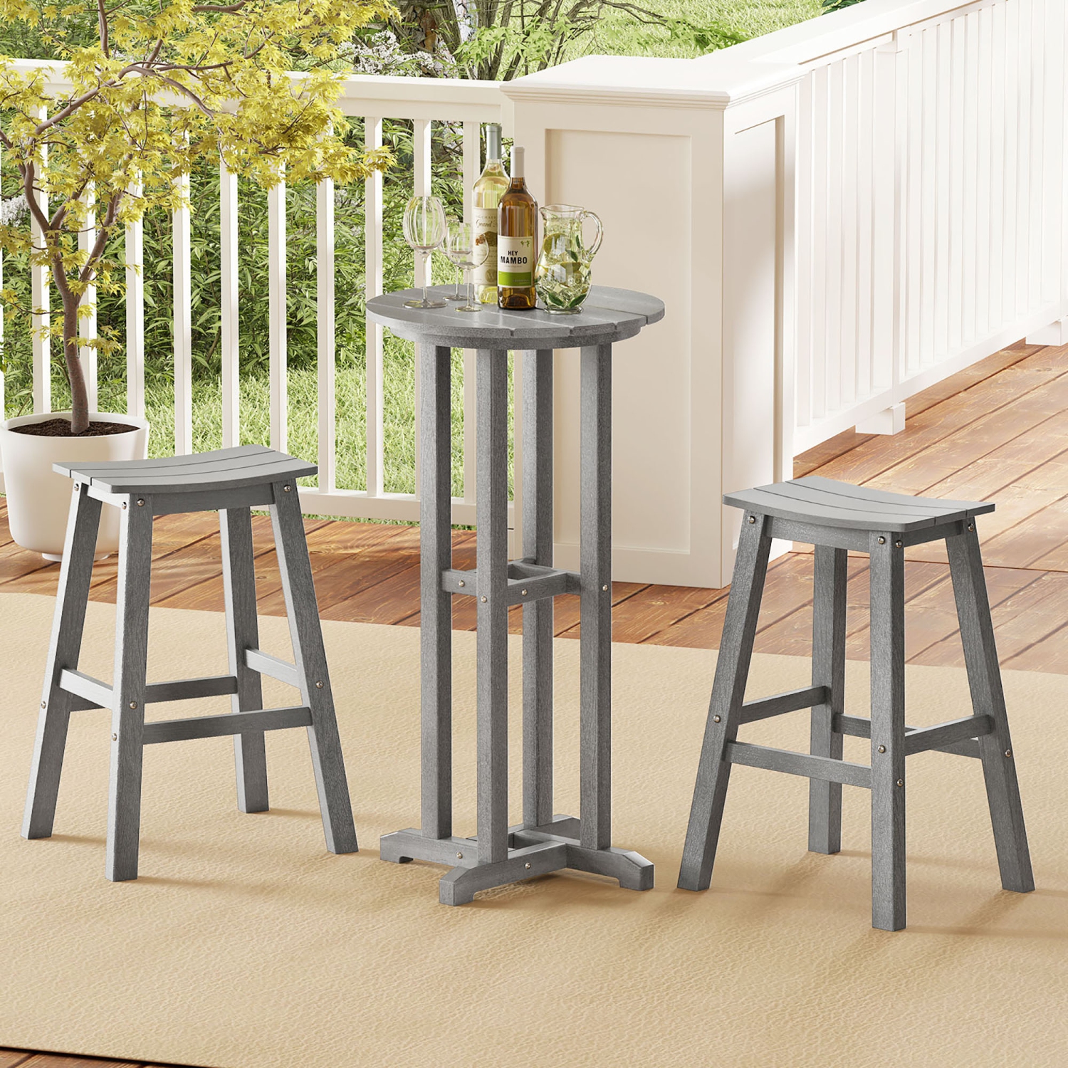 Gymax 21.5'' Round Bar Table Patio HDPE Bar Height Dining Table w/ Slatted Tabletop