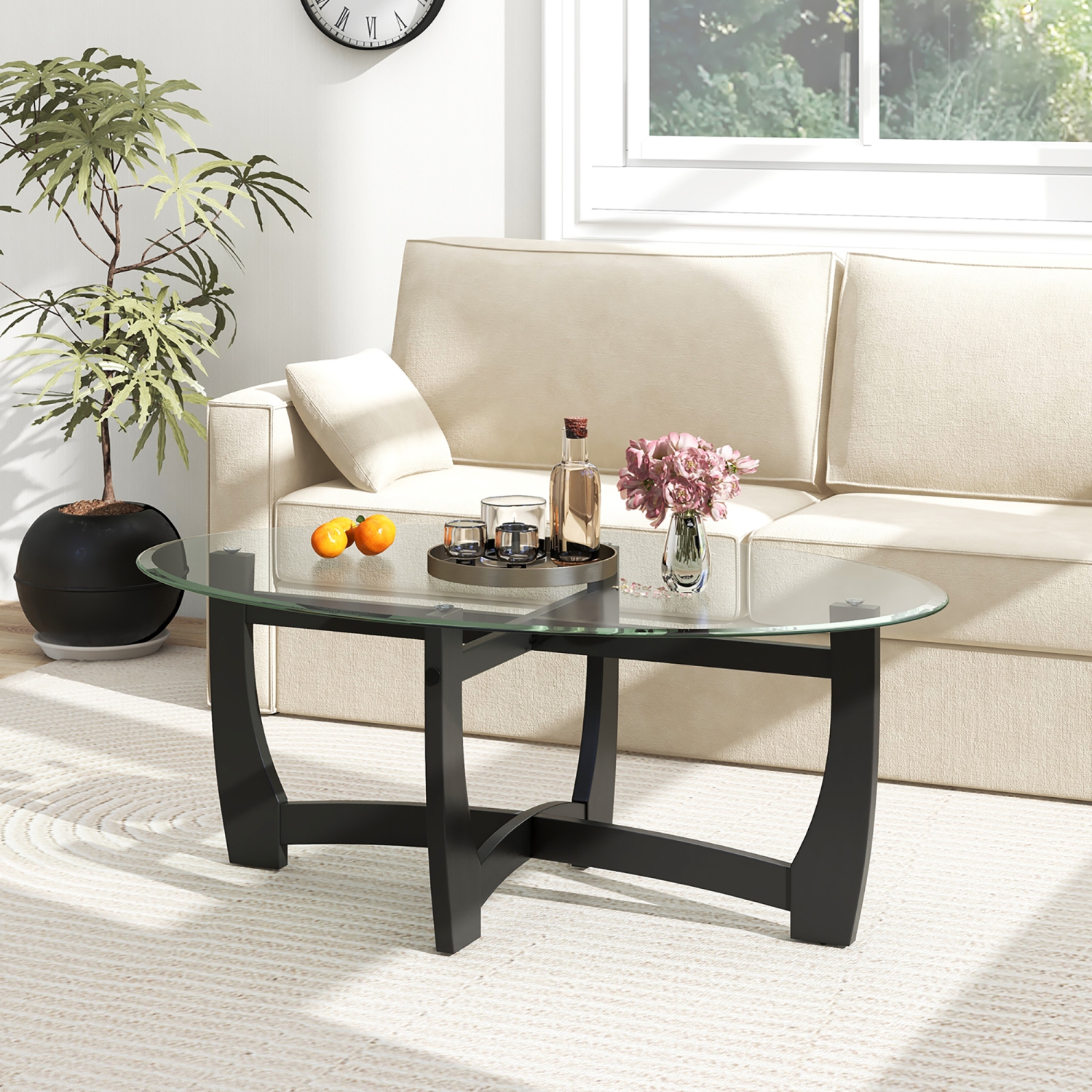 Gymax Coffee Table Modern Accent Tea Table w/ Rubber Wood Bentwood Structure