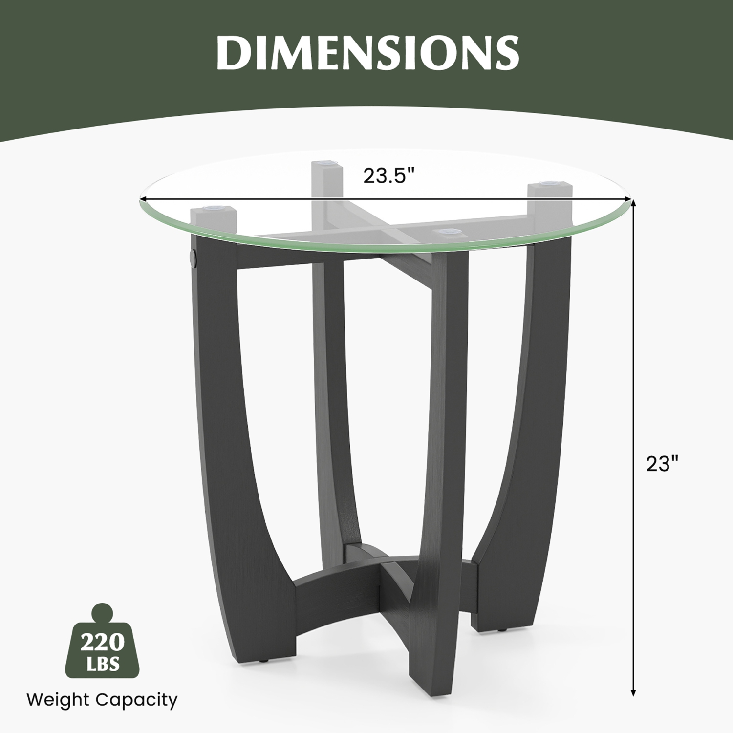 Gymax 2PCS 23.5'' Round End Table w/Glass Tabletop Cross-shaped Solid Rubber Wood Frame